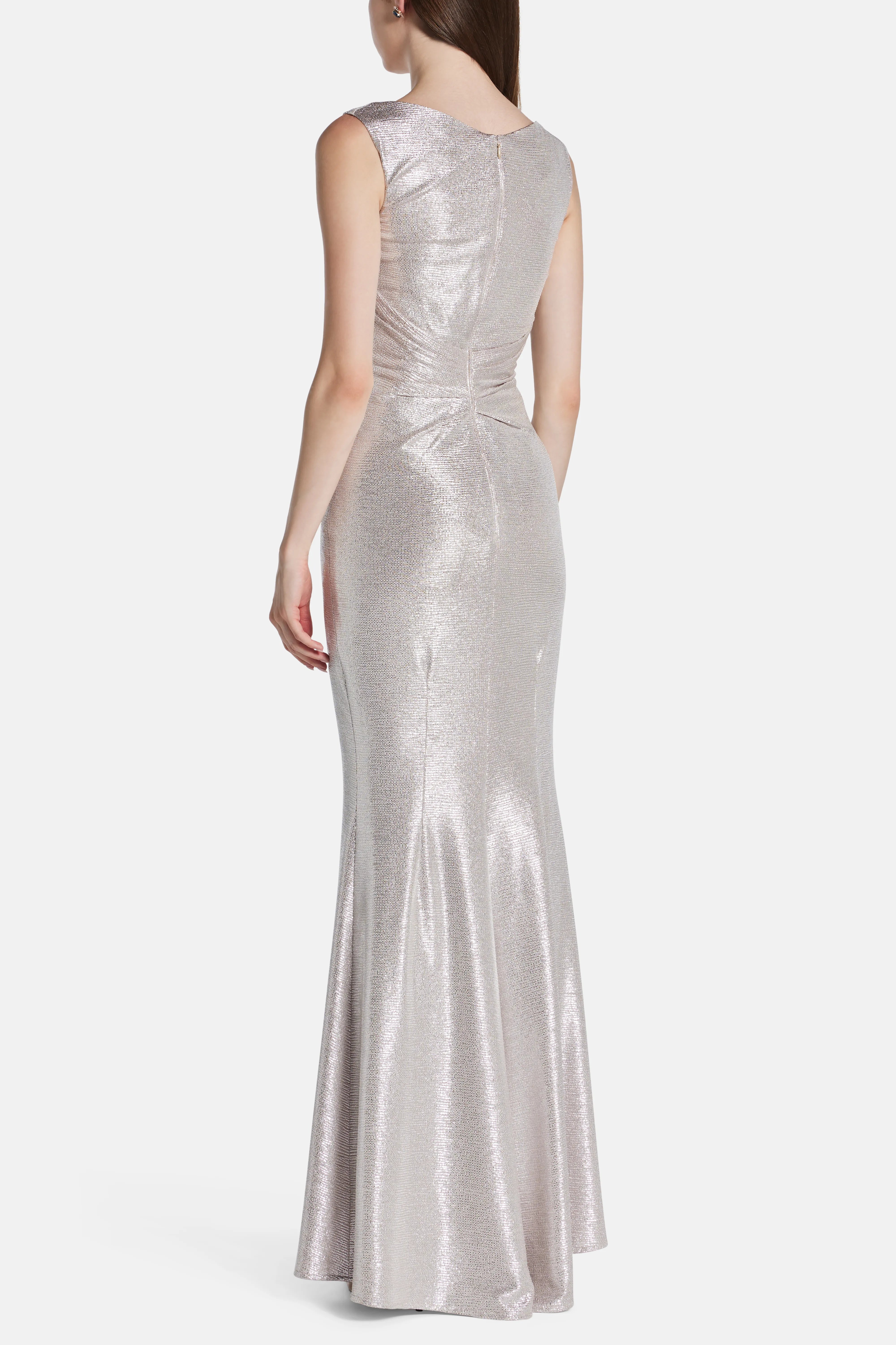Mirrorball Shimmer Stretch Sleeveless Evening Dress in White