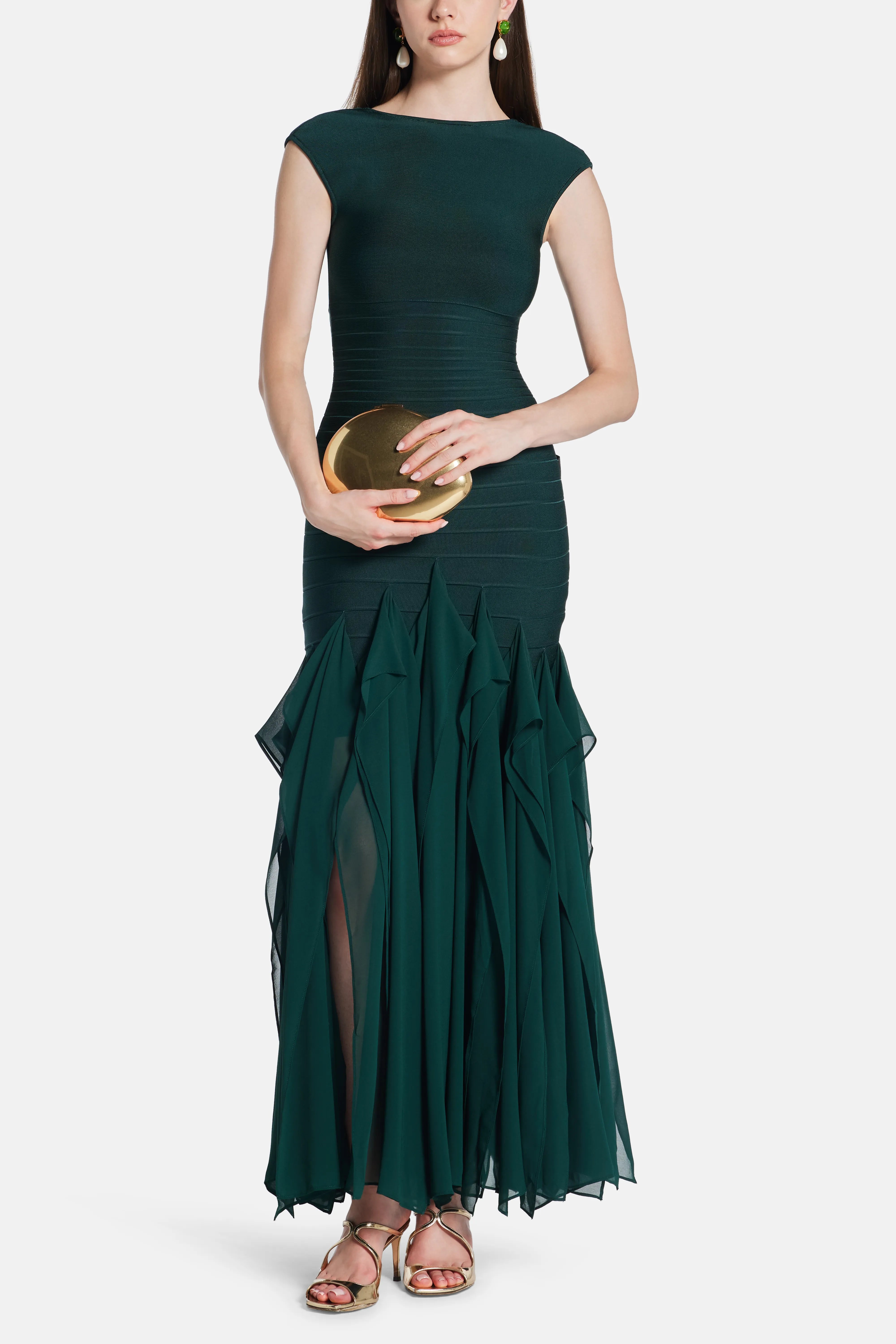 Mya Knit Bandage Maxi Dress in Green