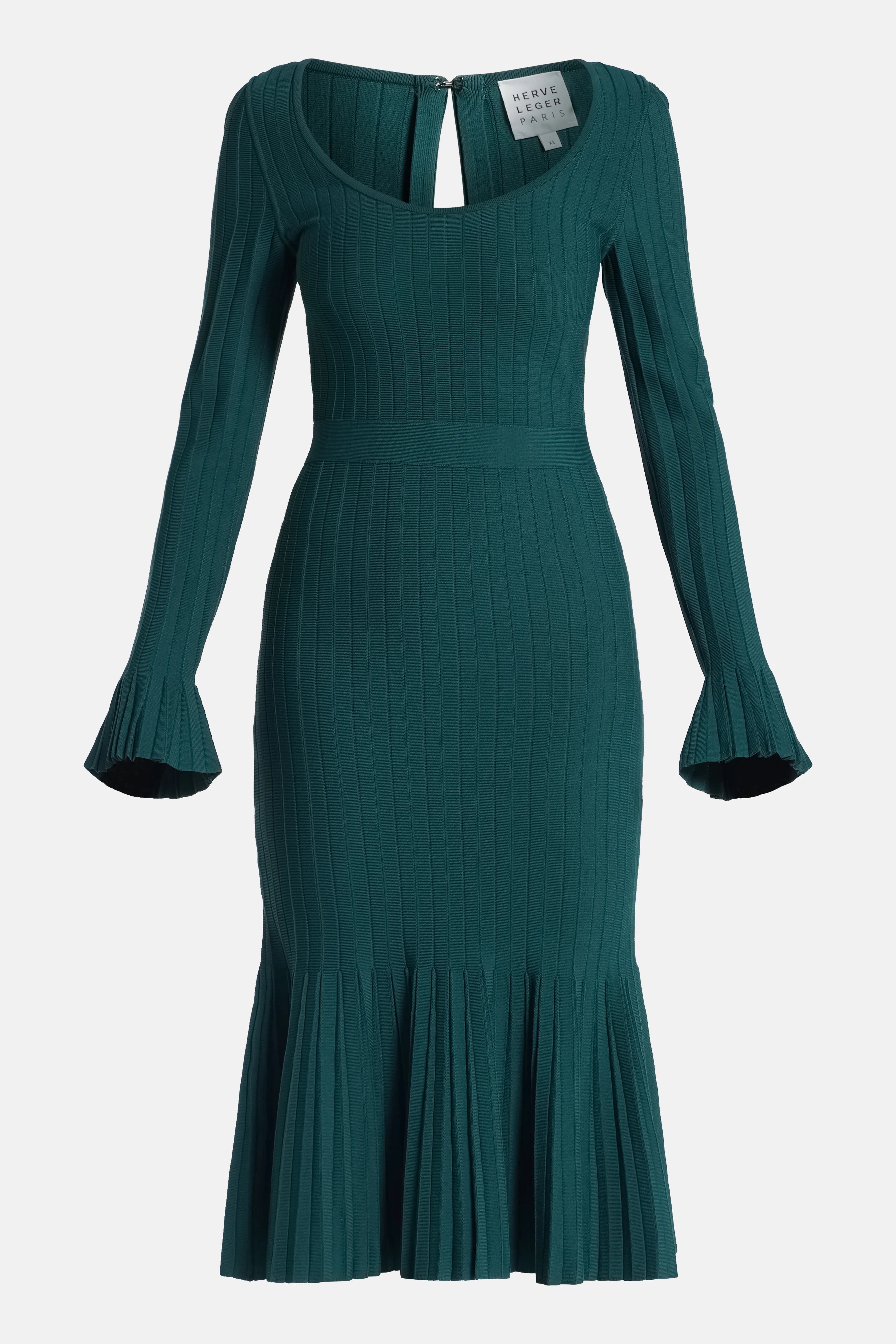 Alena Long Sleeves Knit Bandage Midi Dress in Green