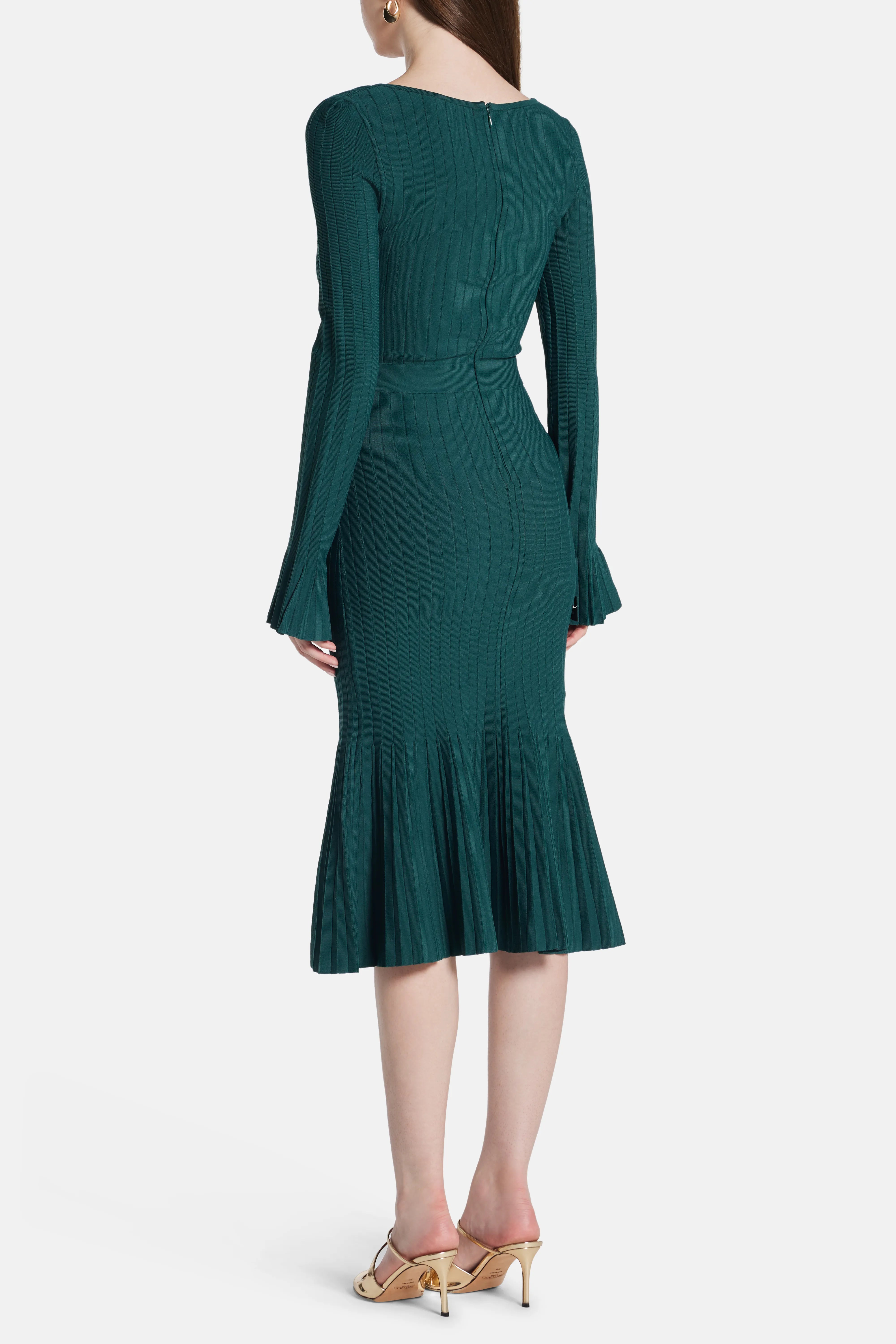 Alena Long Sleeves Knit Bandage Midi Dress in Green