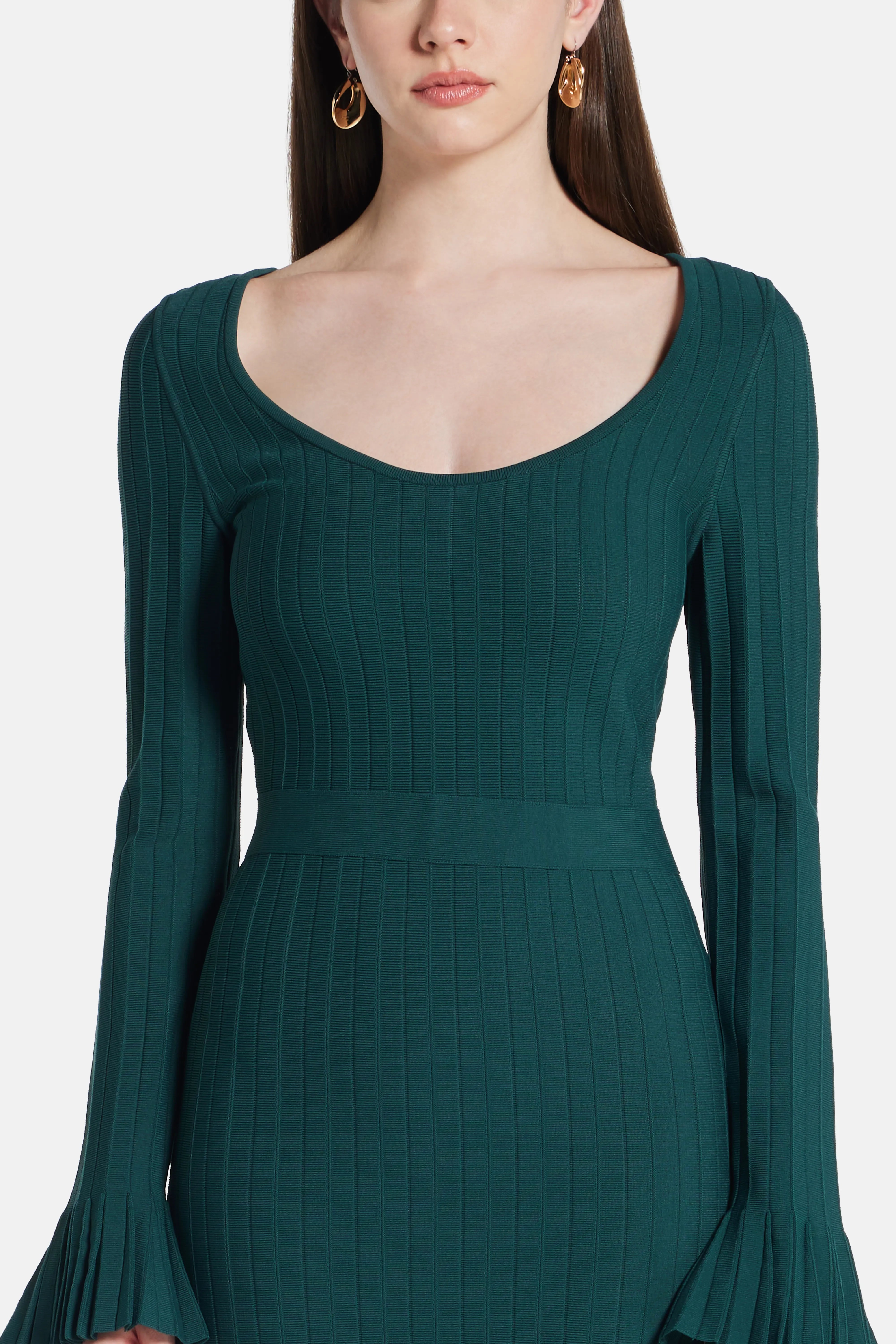 Alena Long Sleeves Knit Bandage Midi Dress in Green