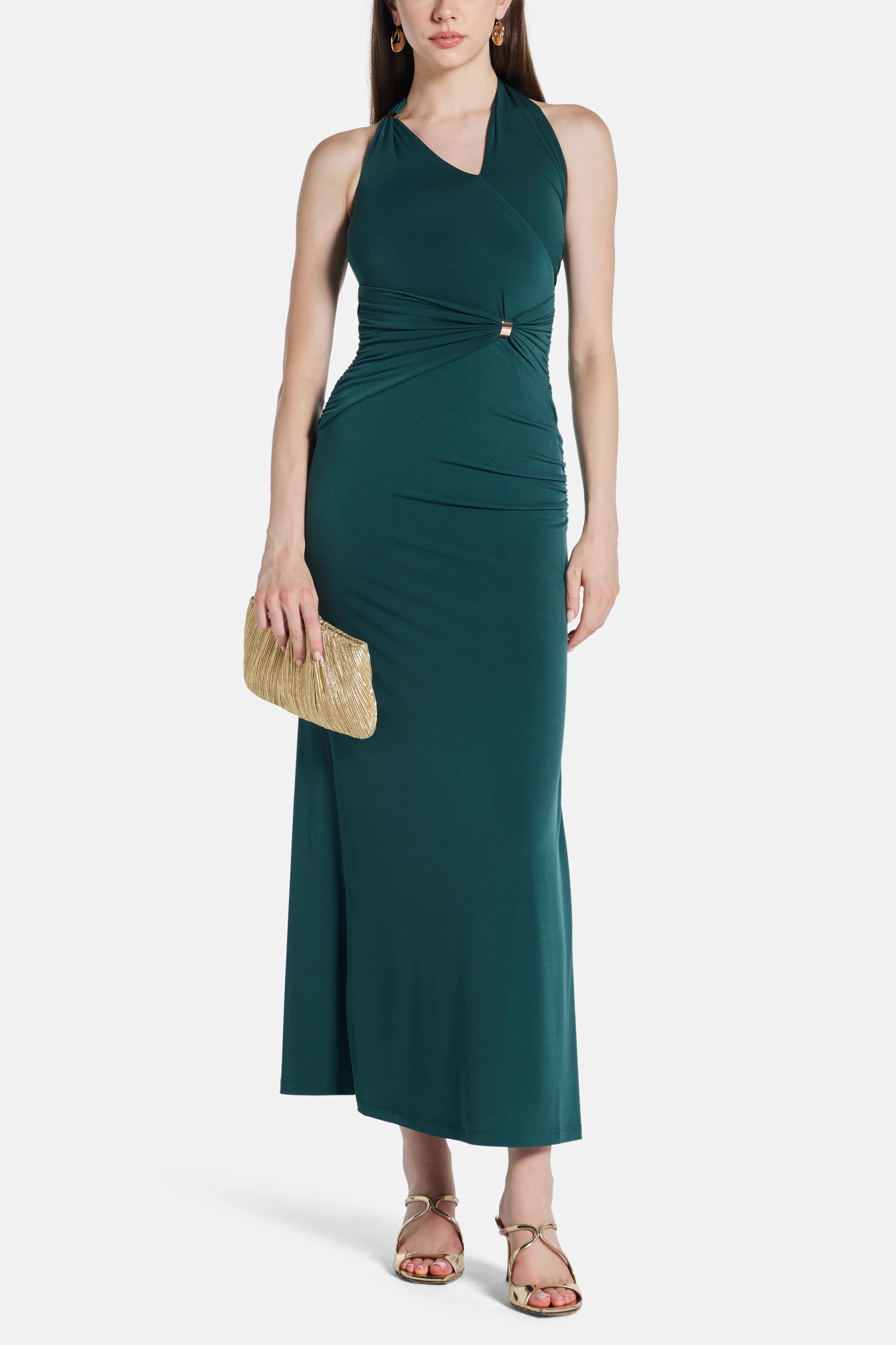 Aurora Sleeveless Halter Neck Knit Bandage Maxi Dress in Green