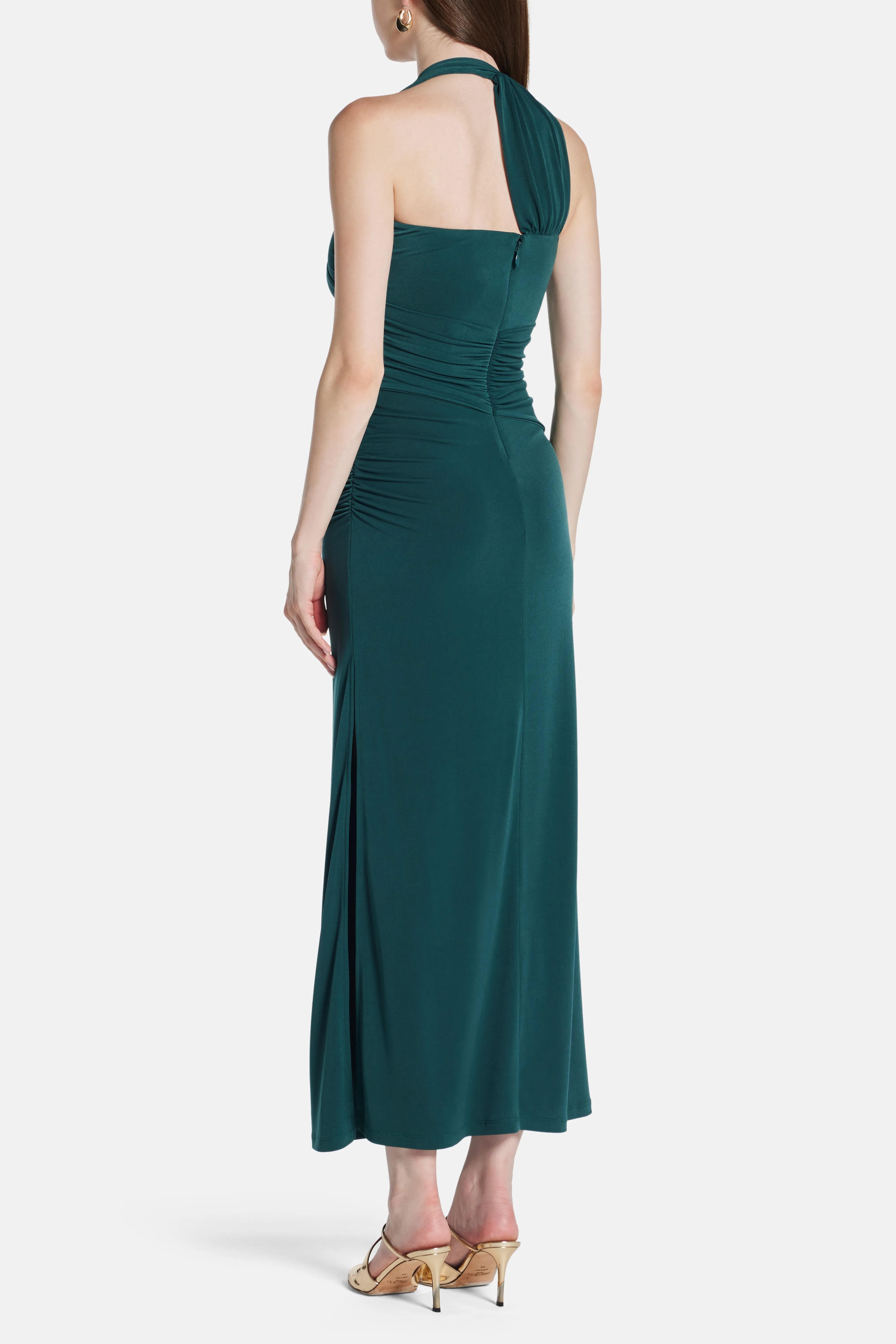 Aurora Sleeveless Halter Neck Knit Bandage Maxi Dress in Green