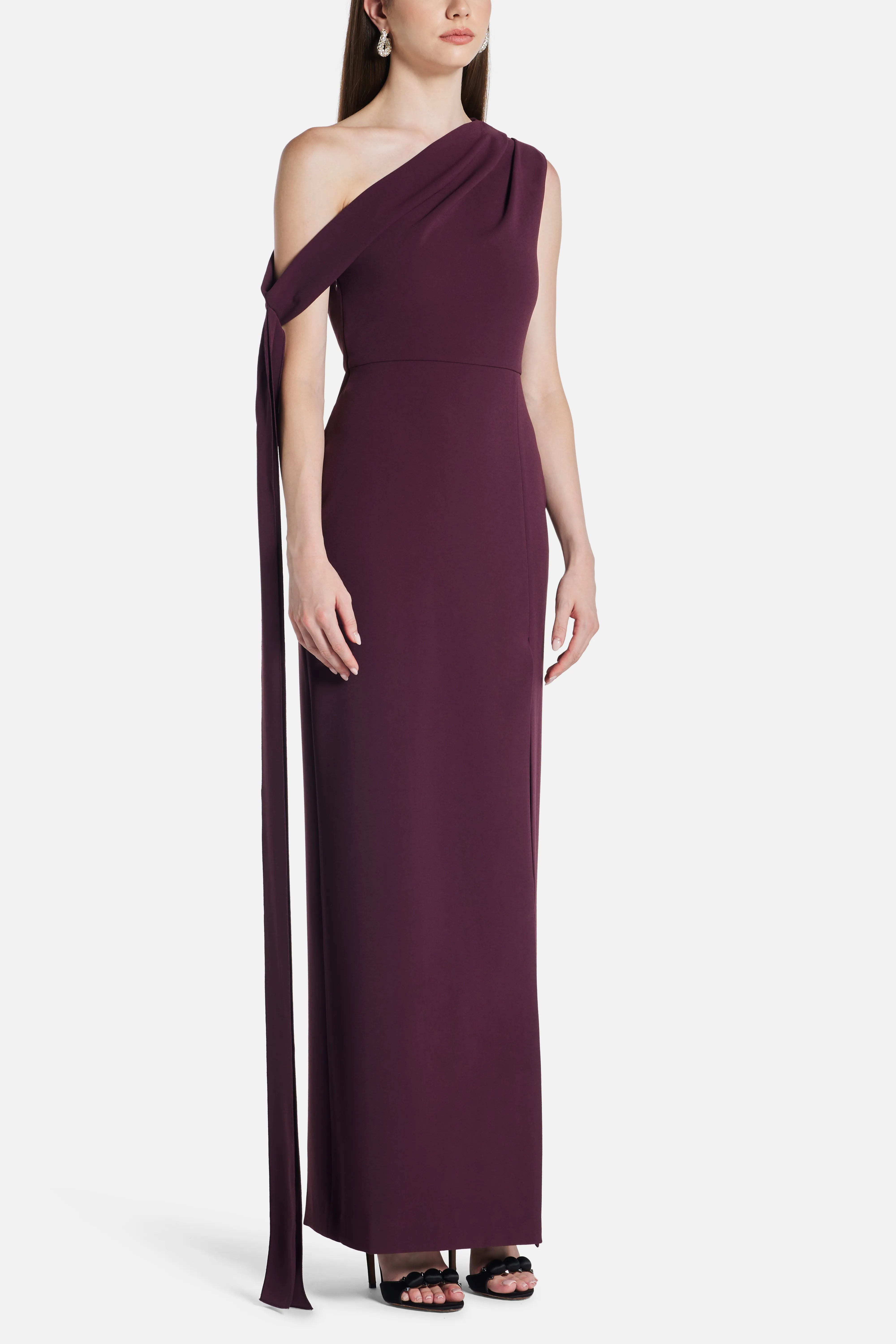 Irina One Shoulder Evening Dress in Burgundy