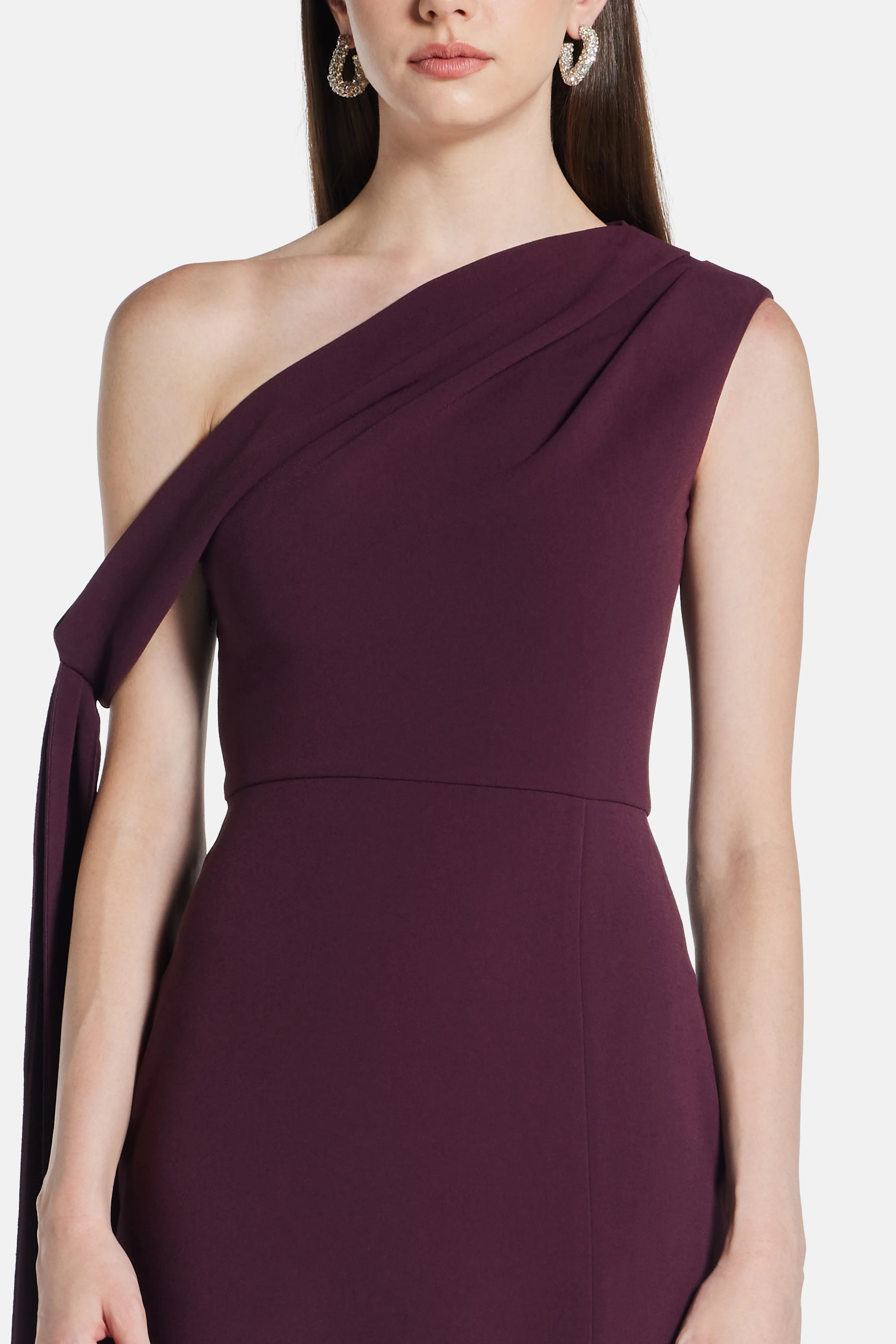 Irina One Shoulder Evening Dress in Burgundy