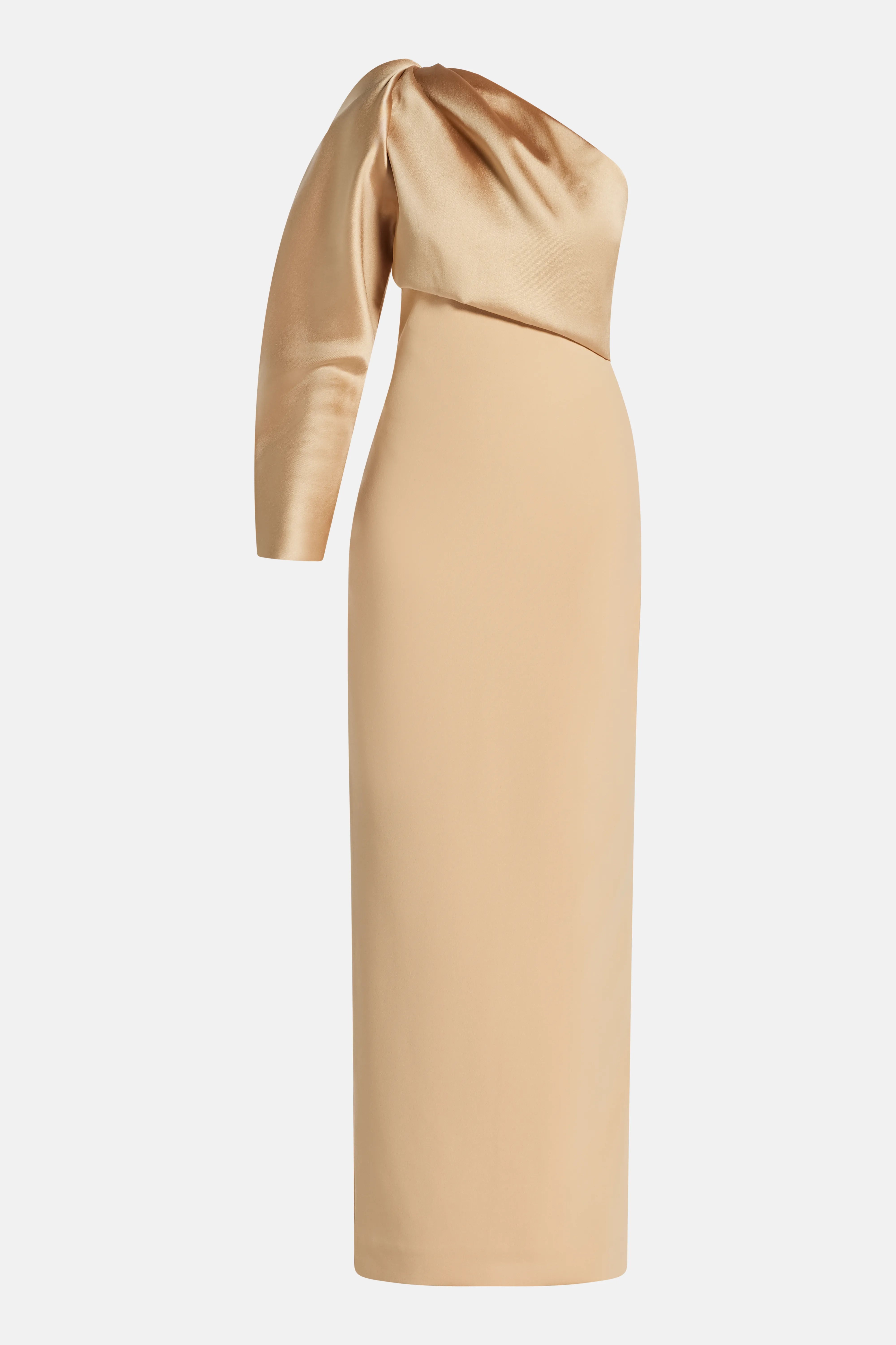Tally One Shoulder Puff Sleeves Evening Dress in Beige