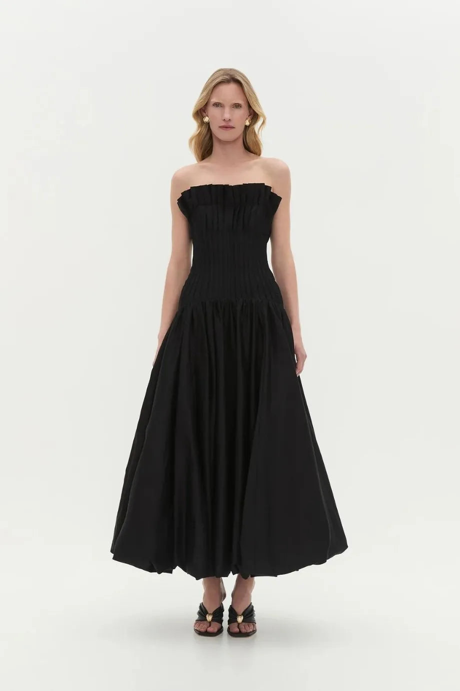 Ivy Bubble Hem Cotton Maxi Dress in Black