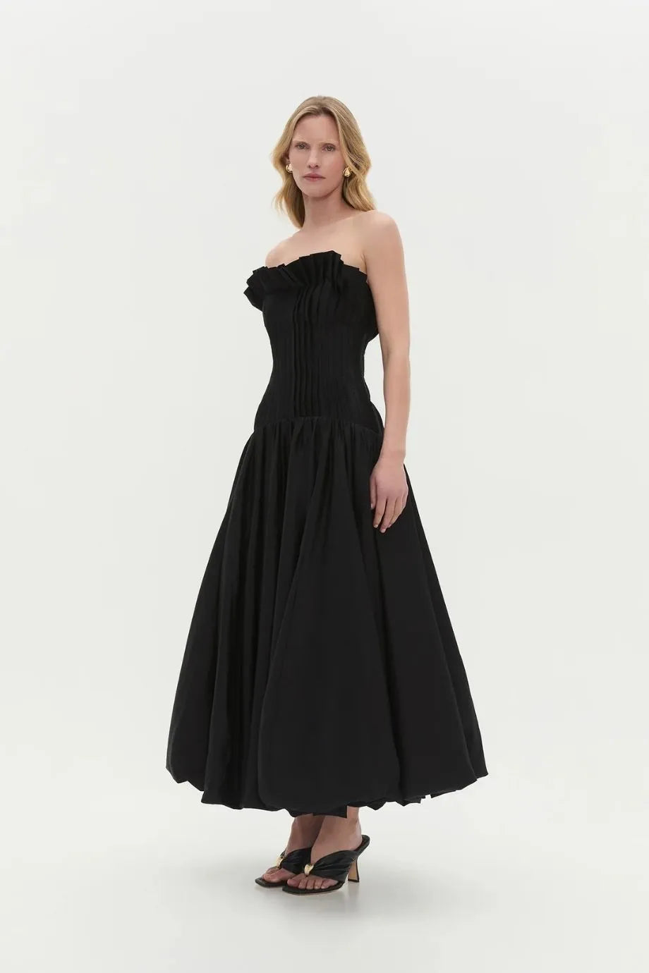Ivy Bubble Hem Cotton Maxi Dress in Black