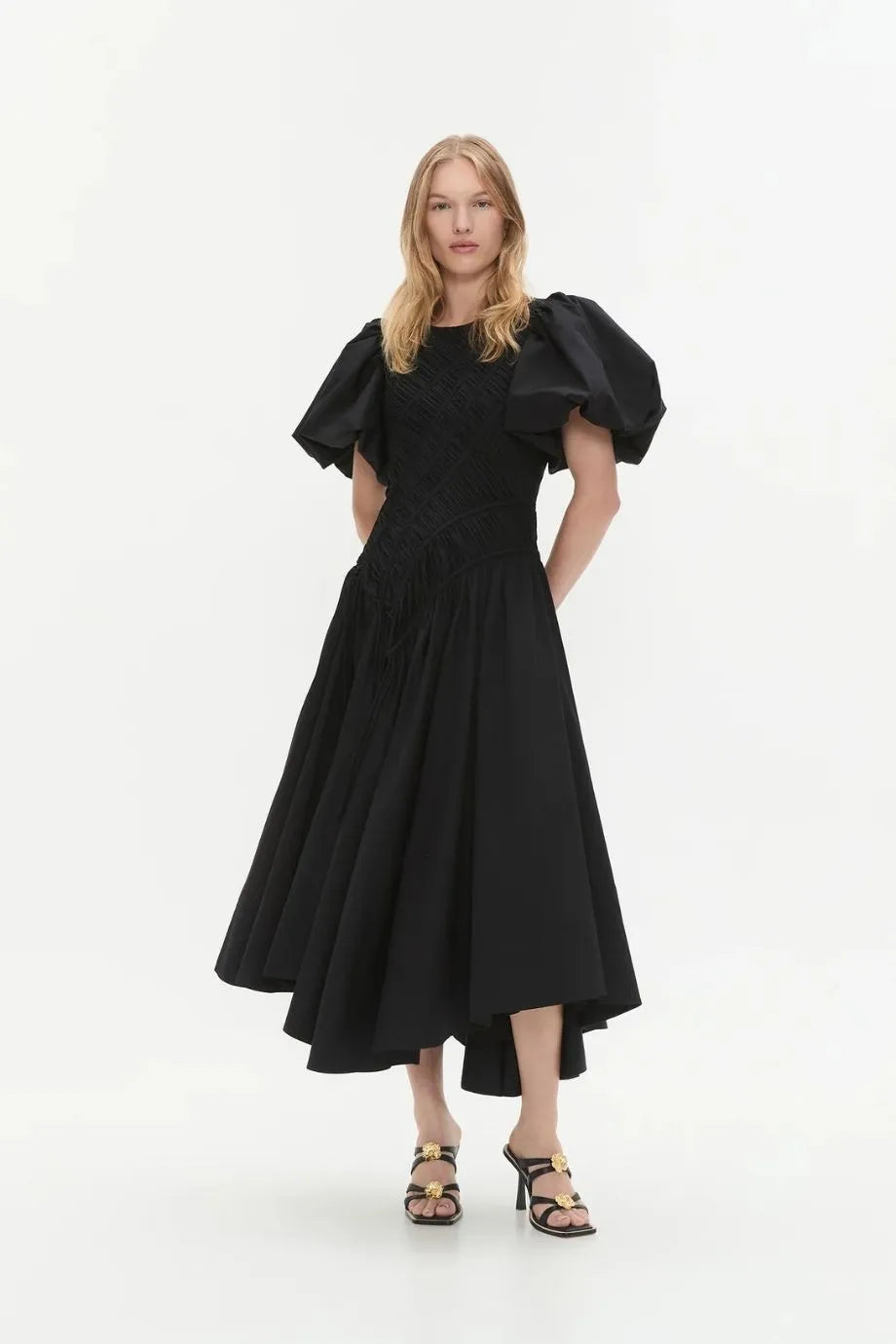 Wisteria Cotton Midi Dress in Black