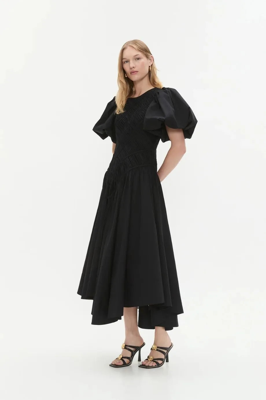 Wisteria Cotton Midi Dress in Black