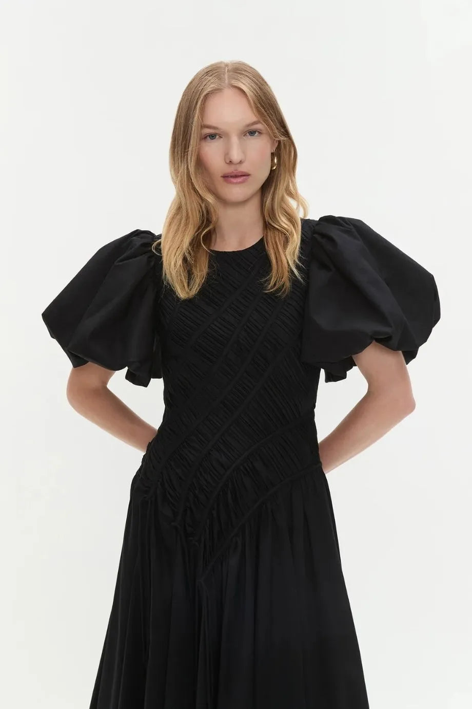 Wisteria Cotton Midi Dress in Black