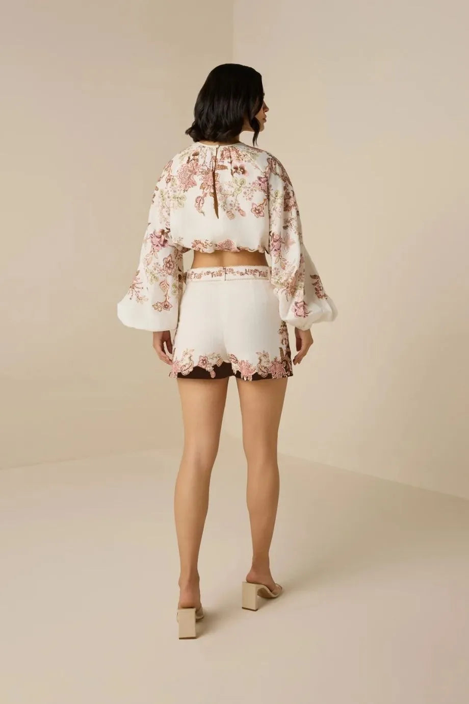 Diza Floral Linen Belted Shorts in White
