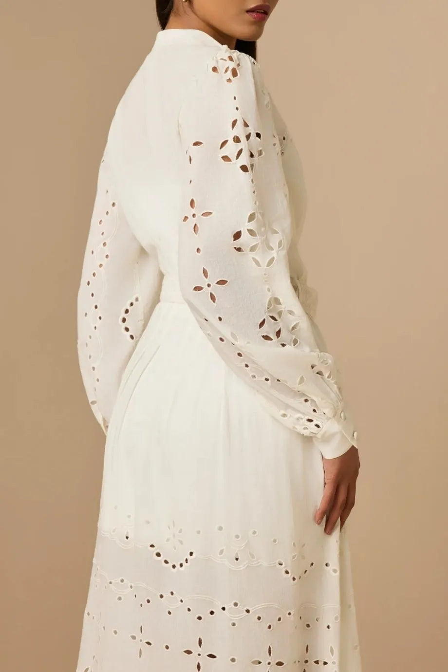 Adya Long Sleeves Belted Cotton Shirt Maxi Dress in White