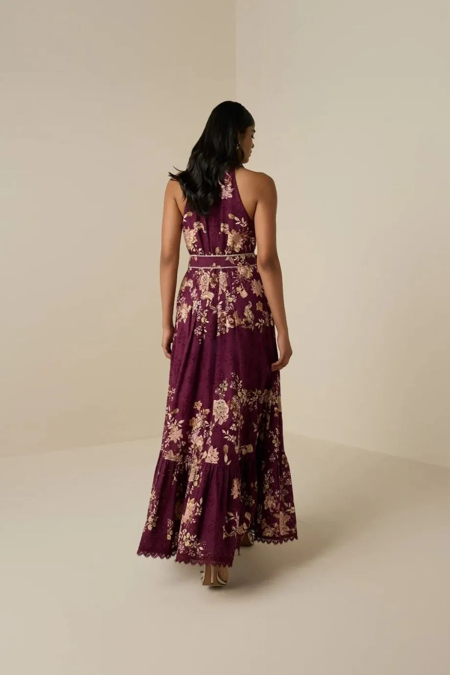 Savi Floral Sleeveless Belted Cotton Maxi Dress in White