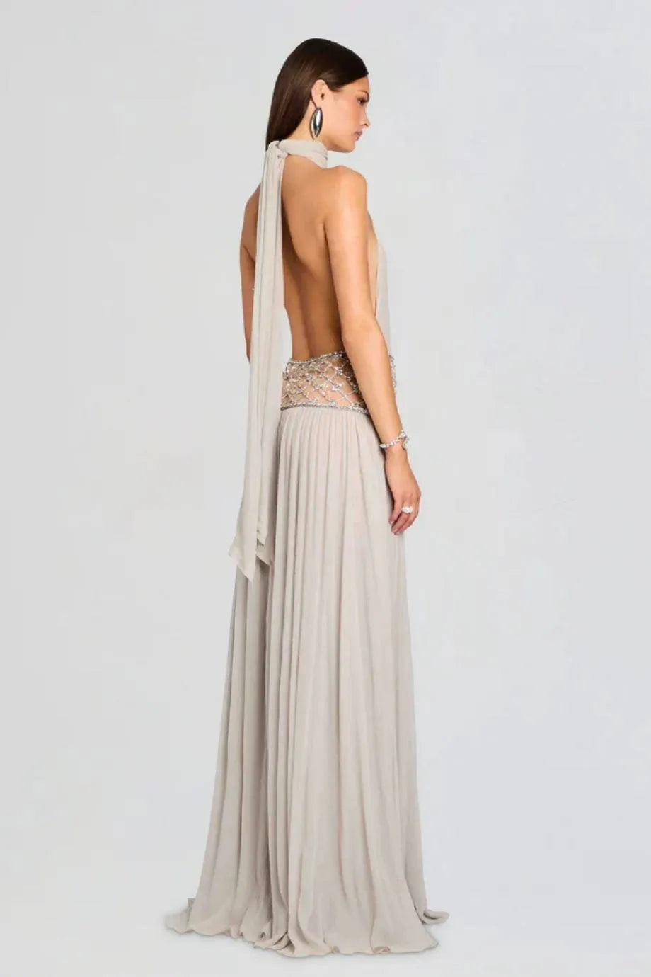 Kreeli Embellished Evening Dress in Silver