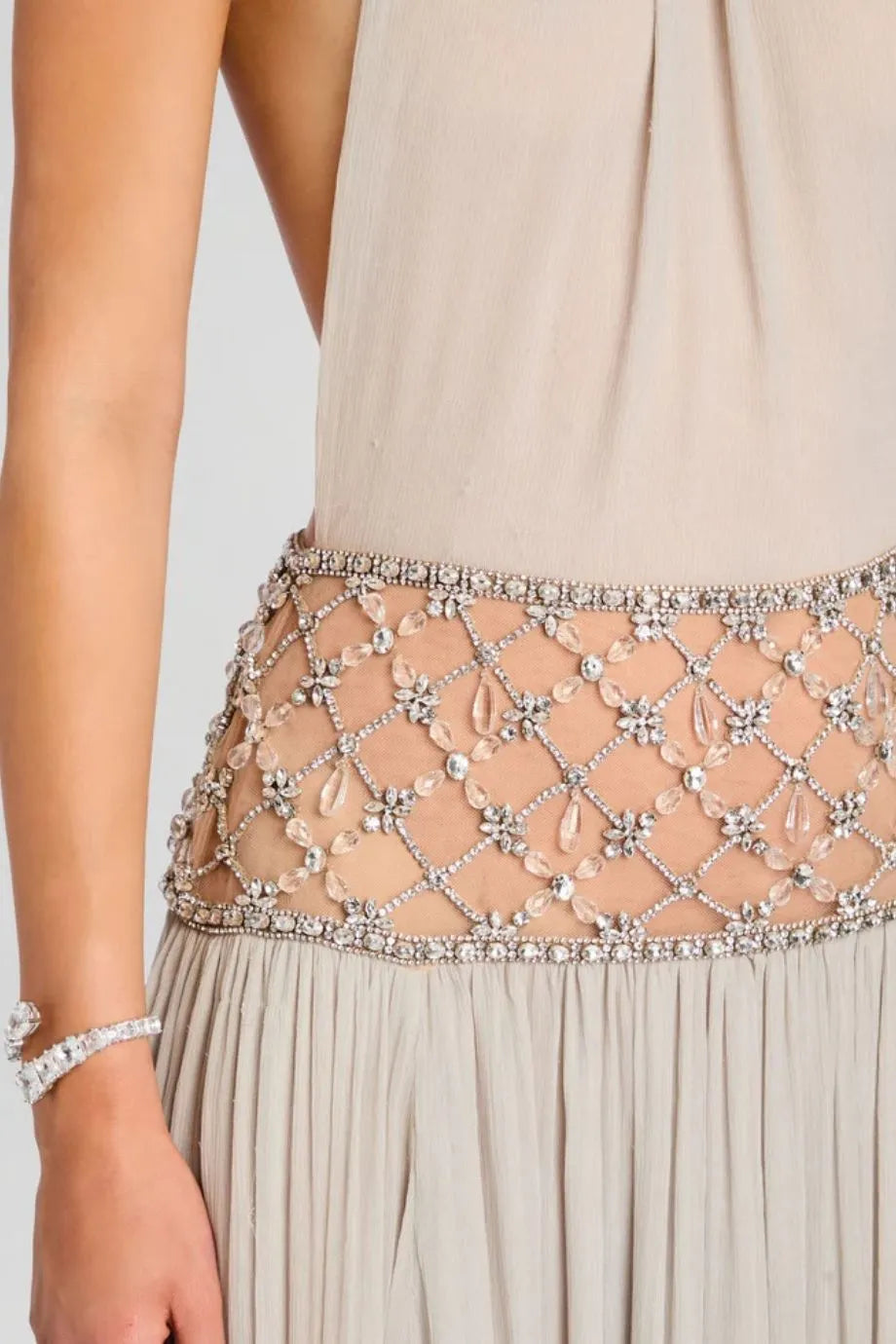 Kreeli Embellished Evening Dress in Silver