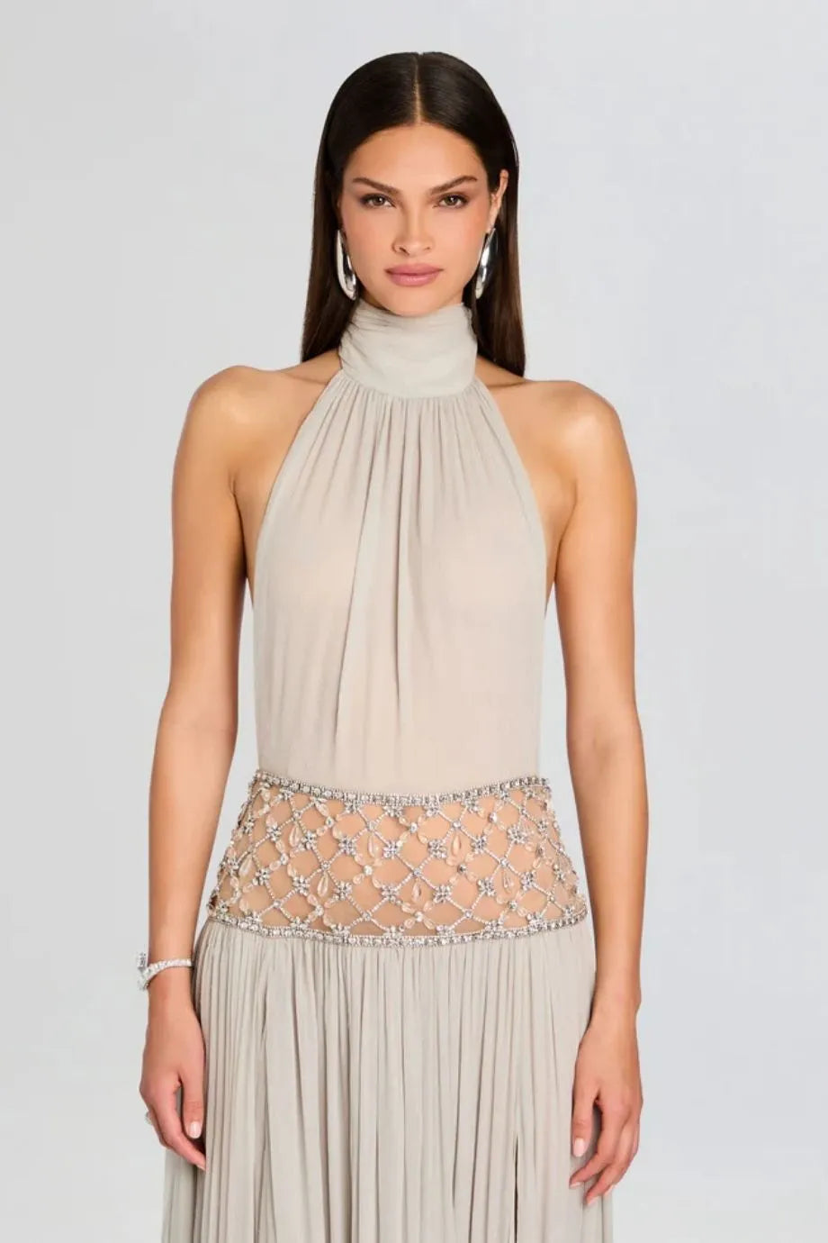 Kreeli Embellished Evening Dress in Silver