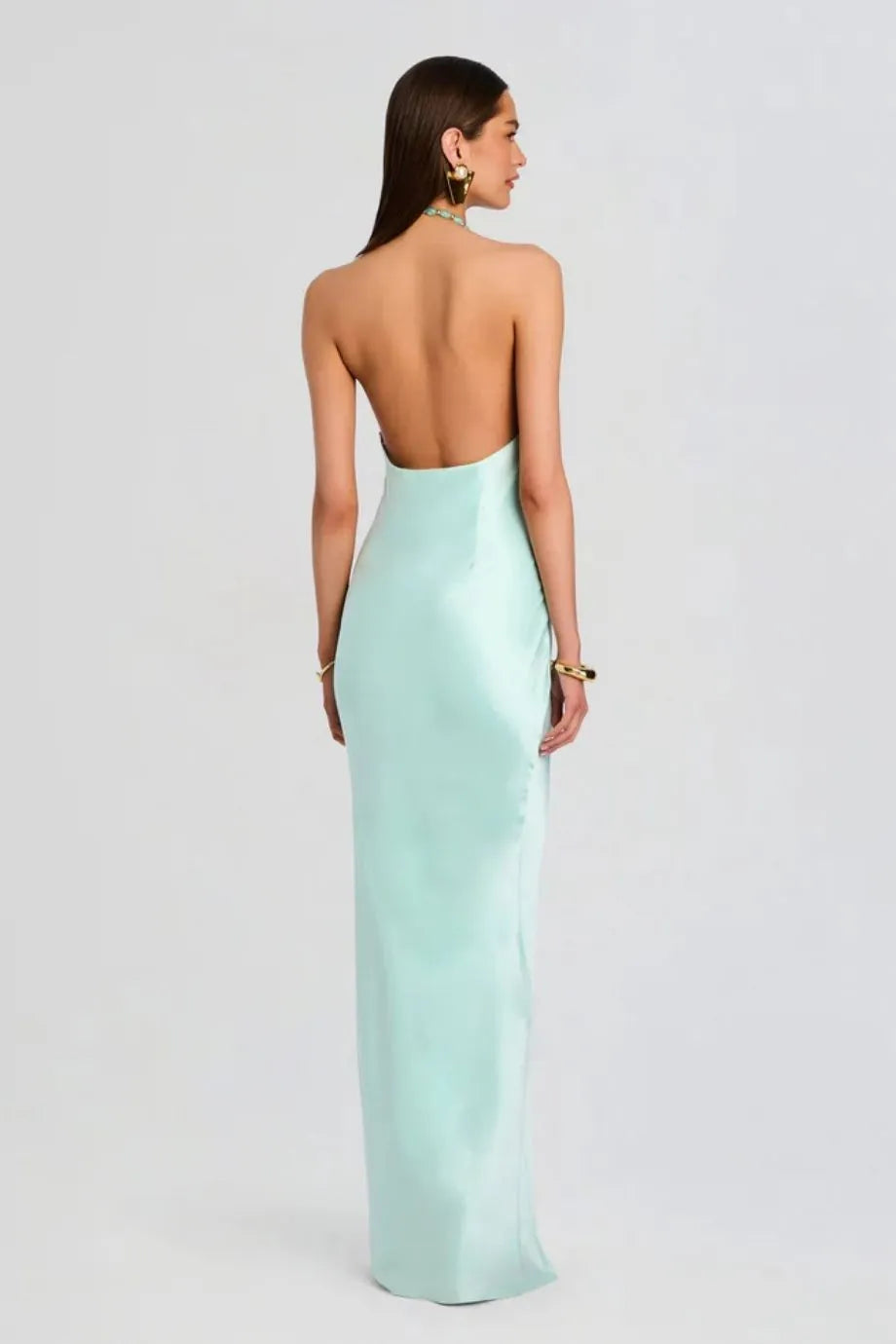Anat Satin Evening Dress in Green
