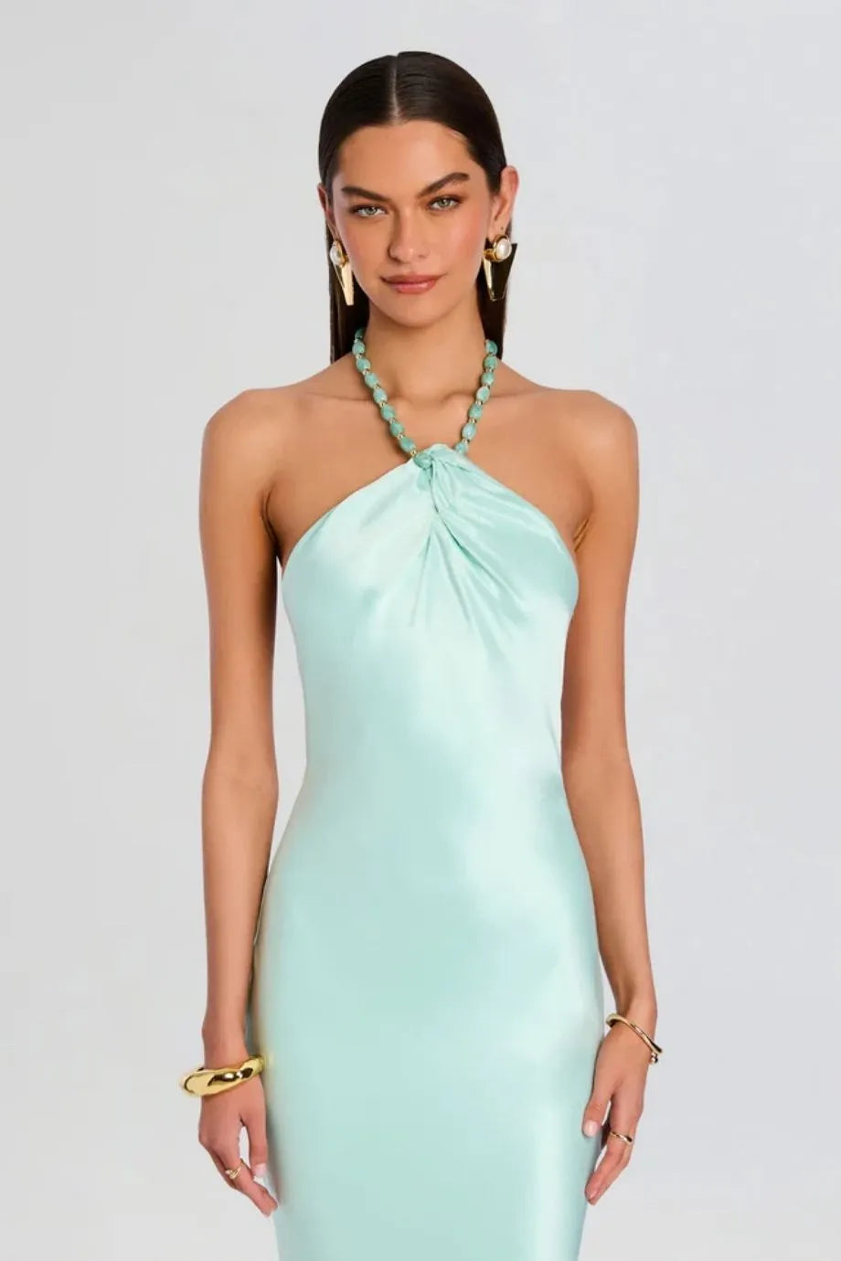 Anat Satin Evening Dress in Green