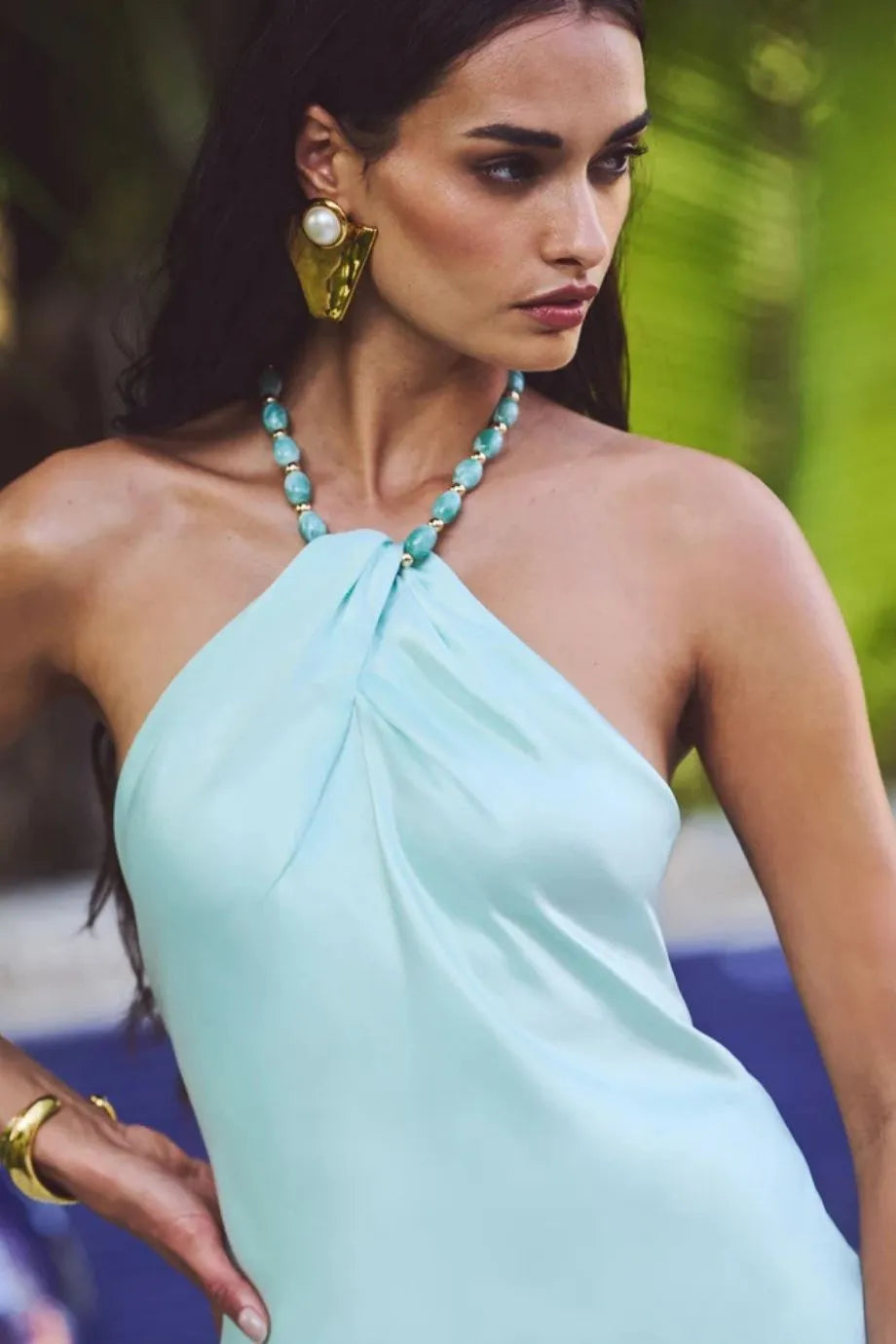 Anat Satin Evening Dress in Green