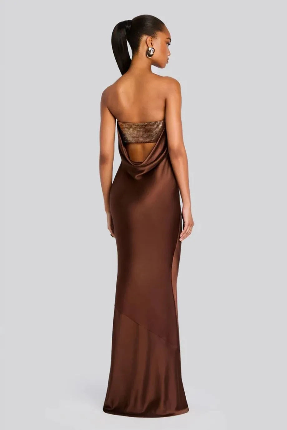 Graziella Embellished Evening Dress in Brown