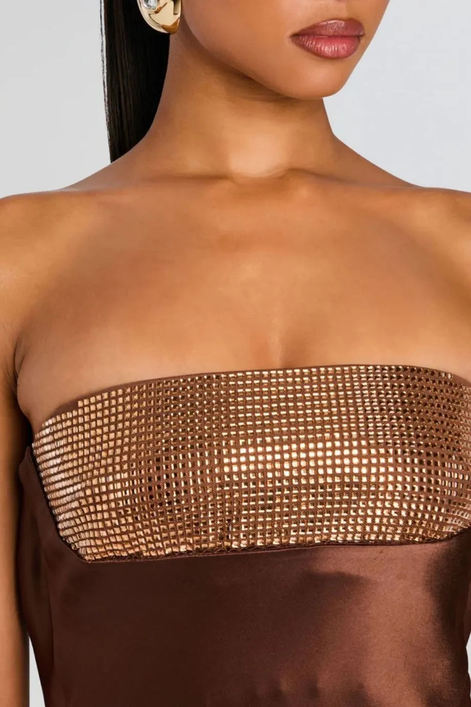 Graziella Embellished Evening Dress in Brown