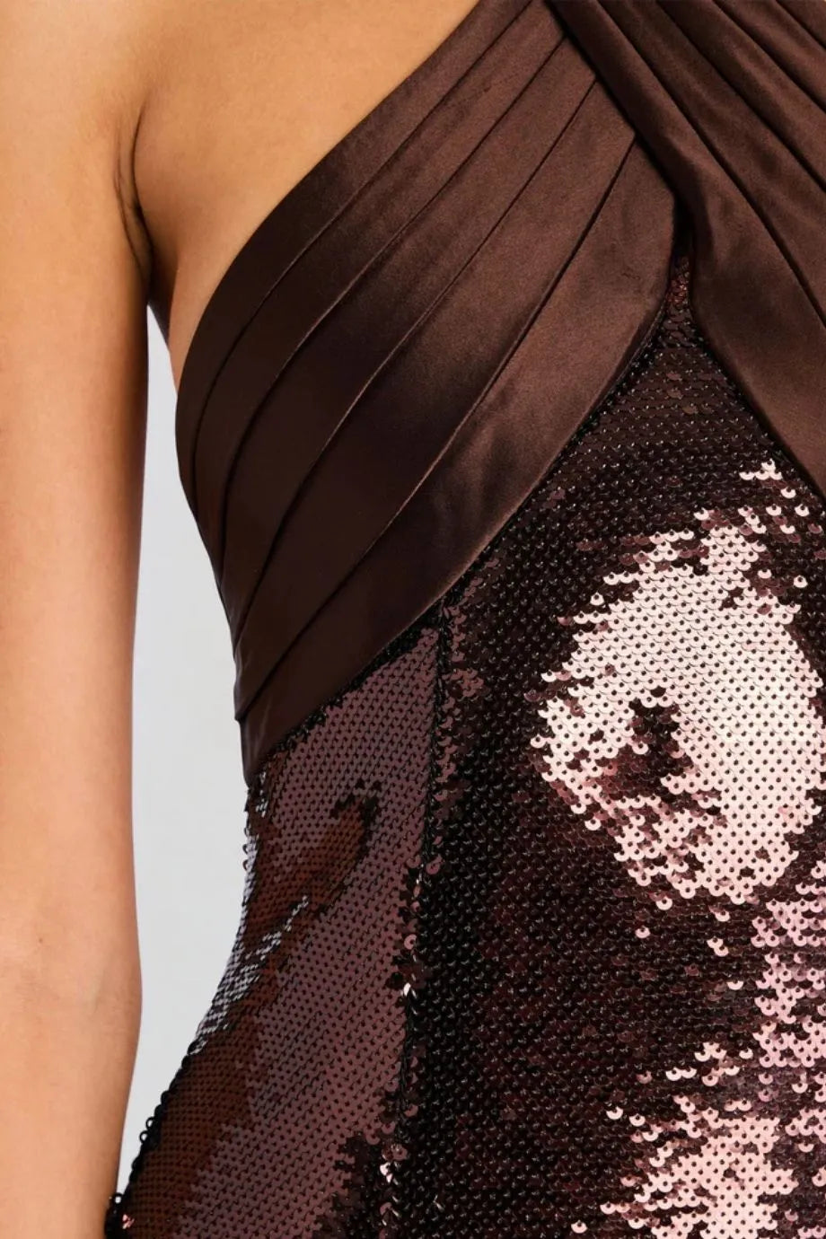 Tamra Halter Neck Sequin Evening Dress in Brown