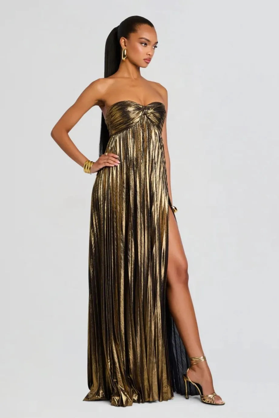 Zoa Evening Dress With Thigh Slit in Gold