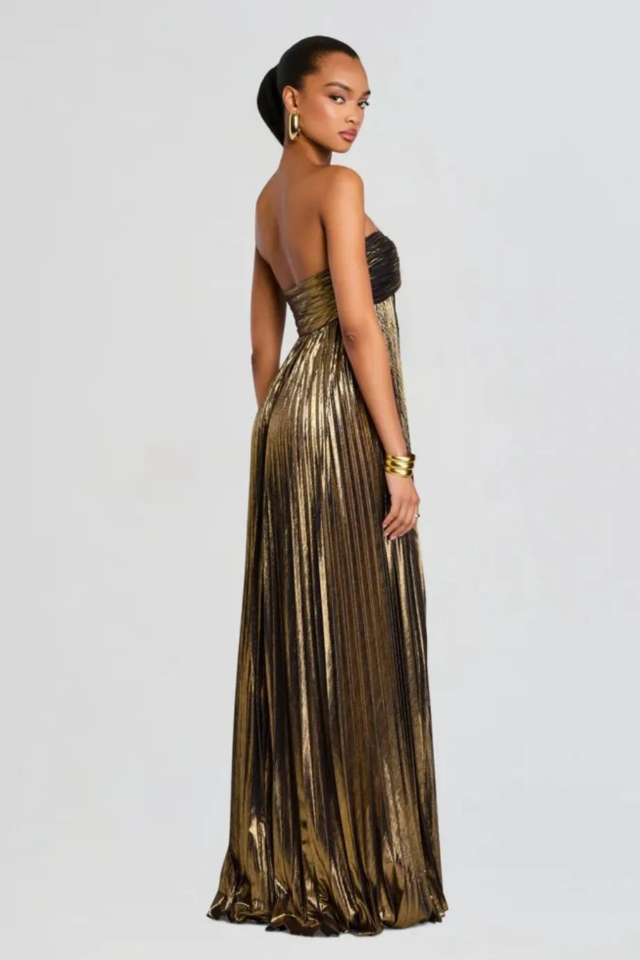 Zoa Evening Dress With Thigh Slit in Gold