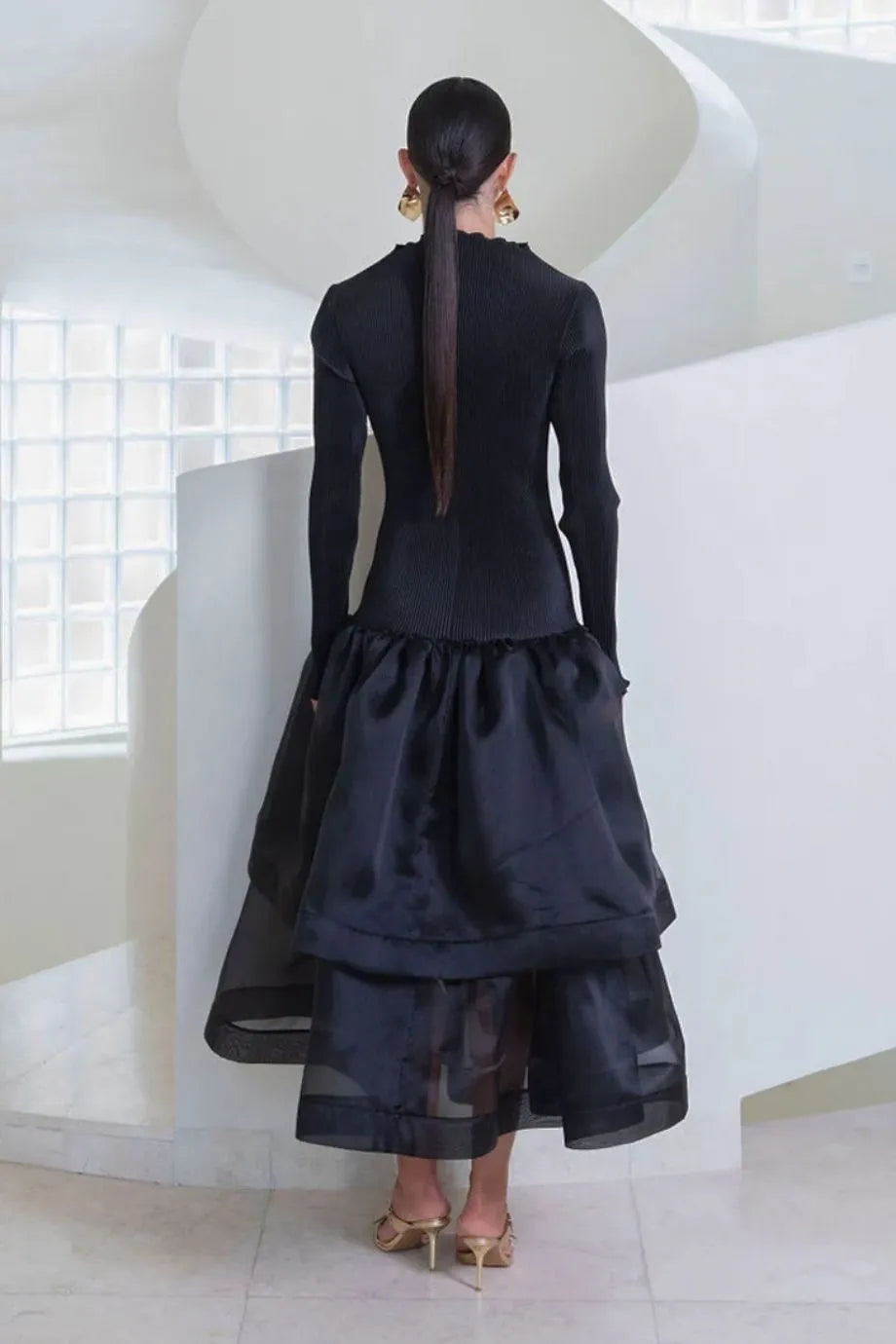 Alexander Pleated Evening Dress in Black