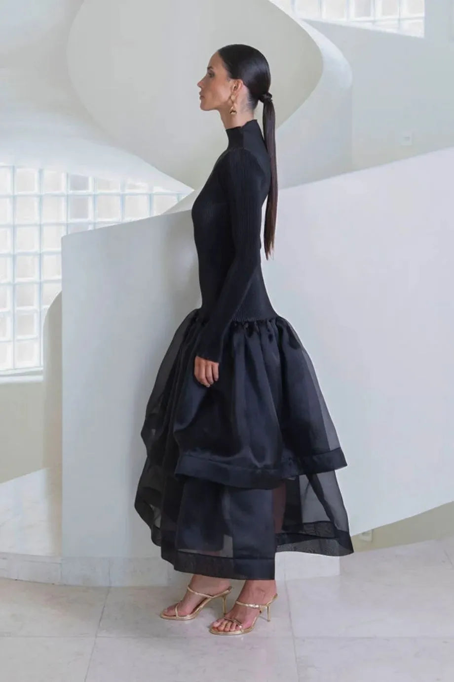 Alexander Pleated Evening Dress in Black