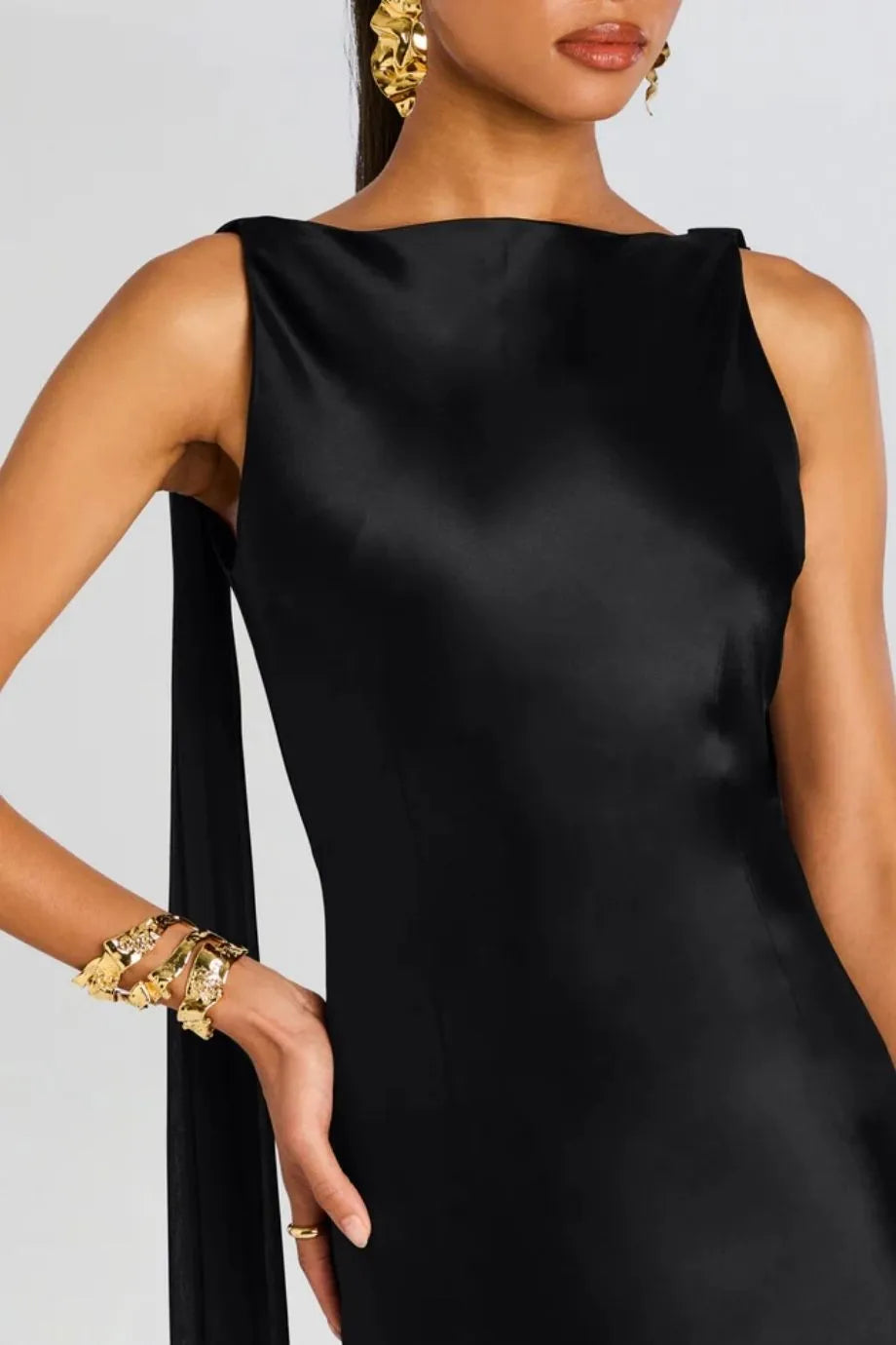 Julia Sleeveless Silk Evening Dress in Black