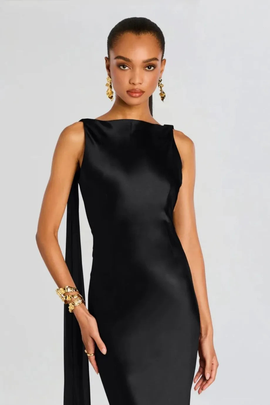 Julia Sleeveless Silk Evening Dress in Black