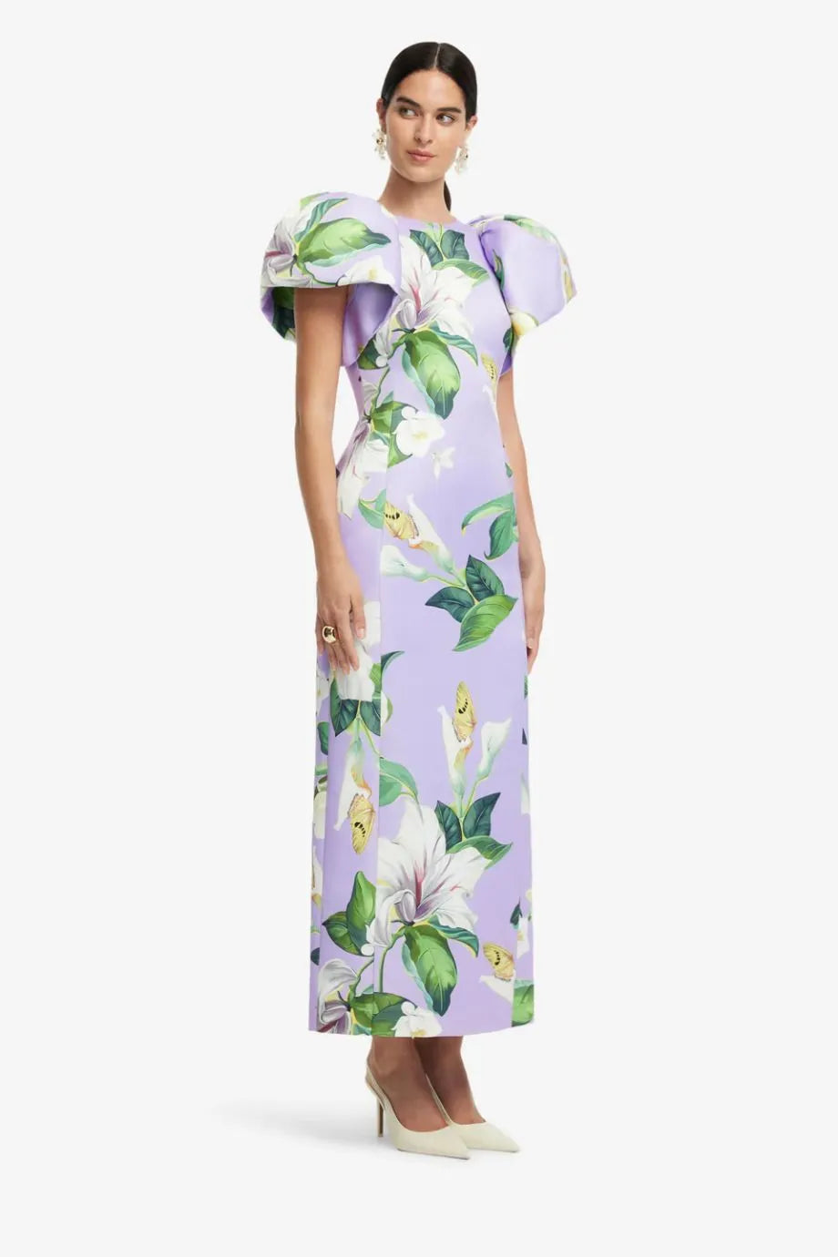 Lucinda Floral Lily Blossom Maxi Dress in Purple