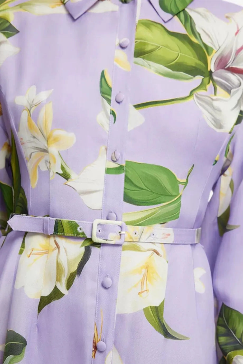 Josephine Floral Lily Blossom Belted Silk Maxi Dress in Purple