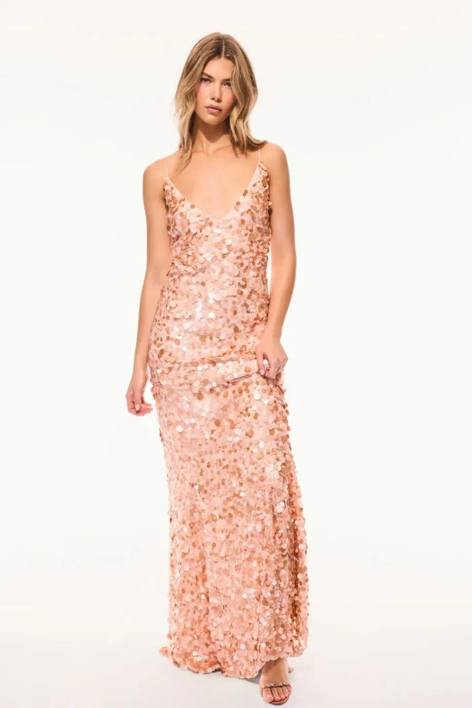 Emmalisa Sleeveless Sequins Evening Dress in Pink