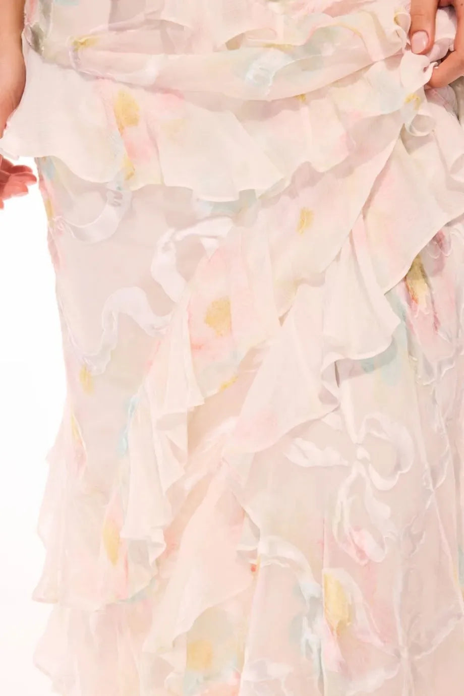 Rialto Sleeveless Ruffles Silk Maxi Dress in White