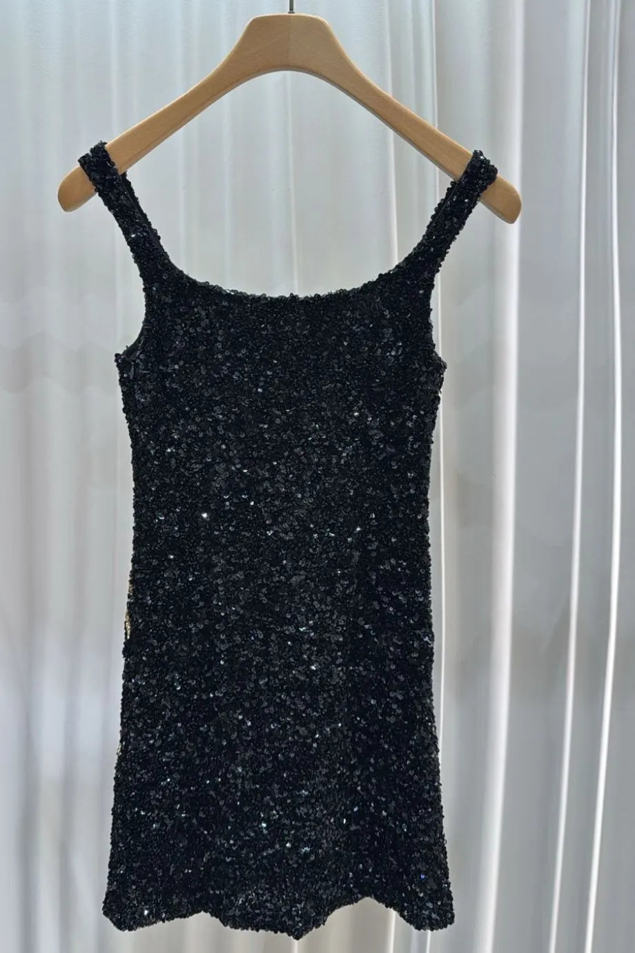 Dubai With Love With Mirrored Palm Tree Motifs Sleeveless Sequins Mini Dress in Black