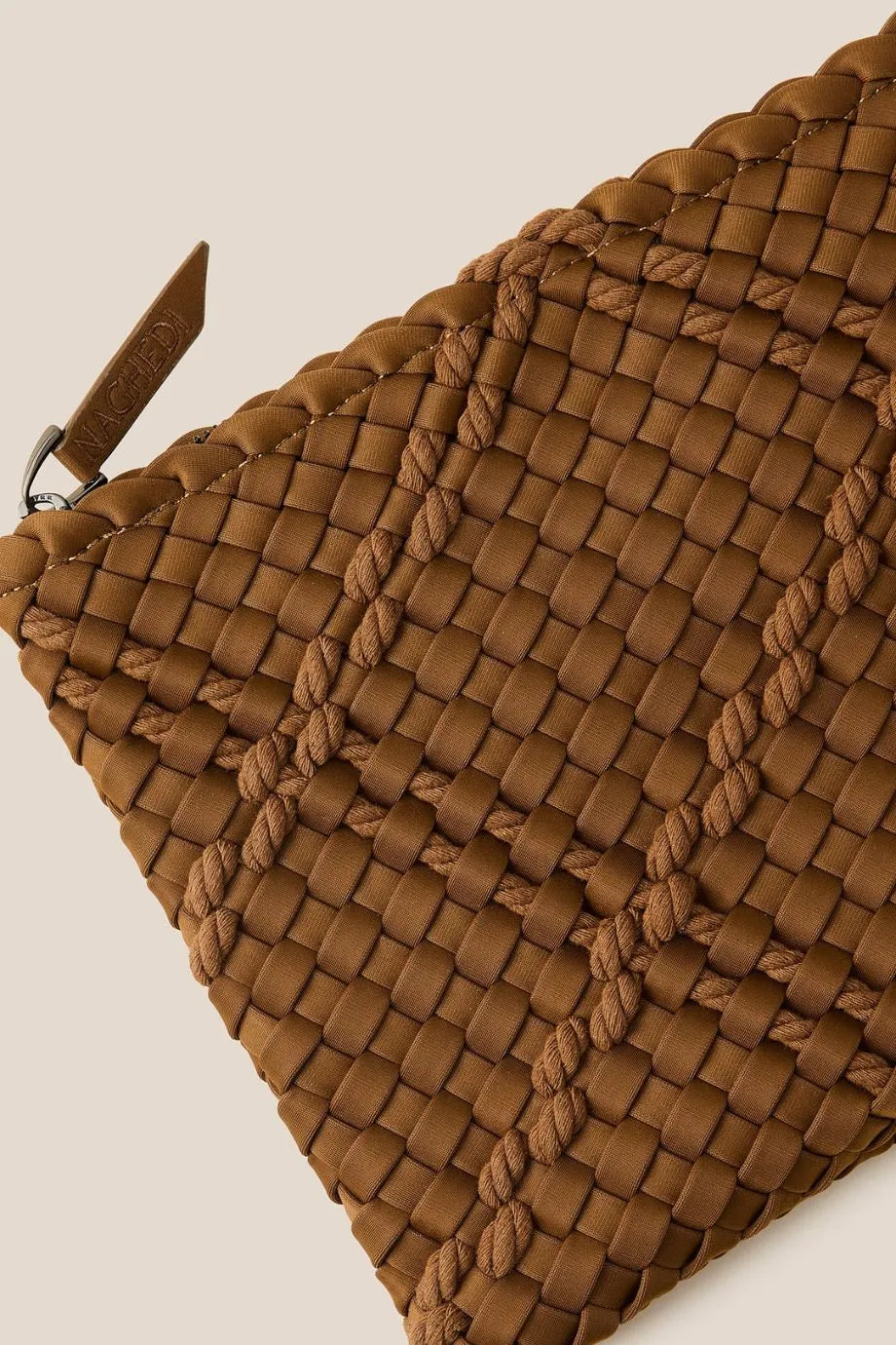 St. Barths Woven Rope Large Tote Bag in Brown With Pouch