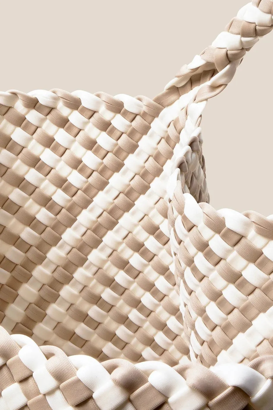 St. Barths Woven Striped Geo Medium Tote Bag in Cream With Pouch