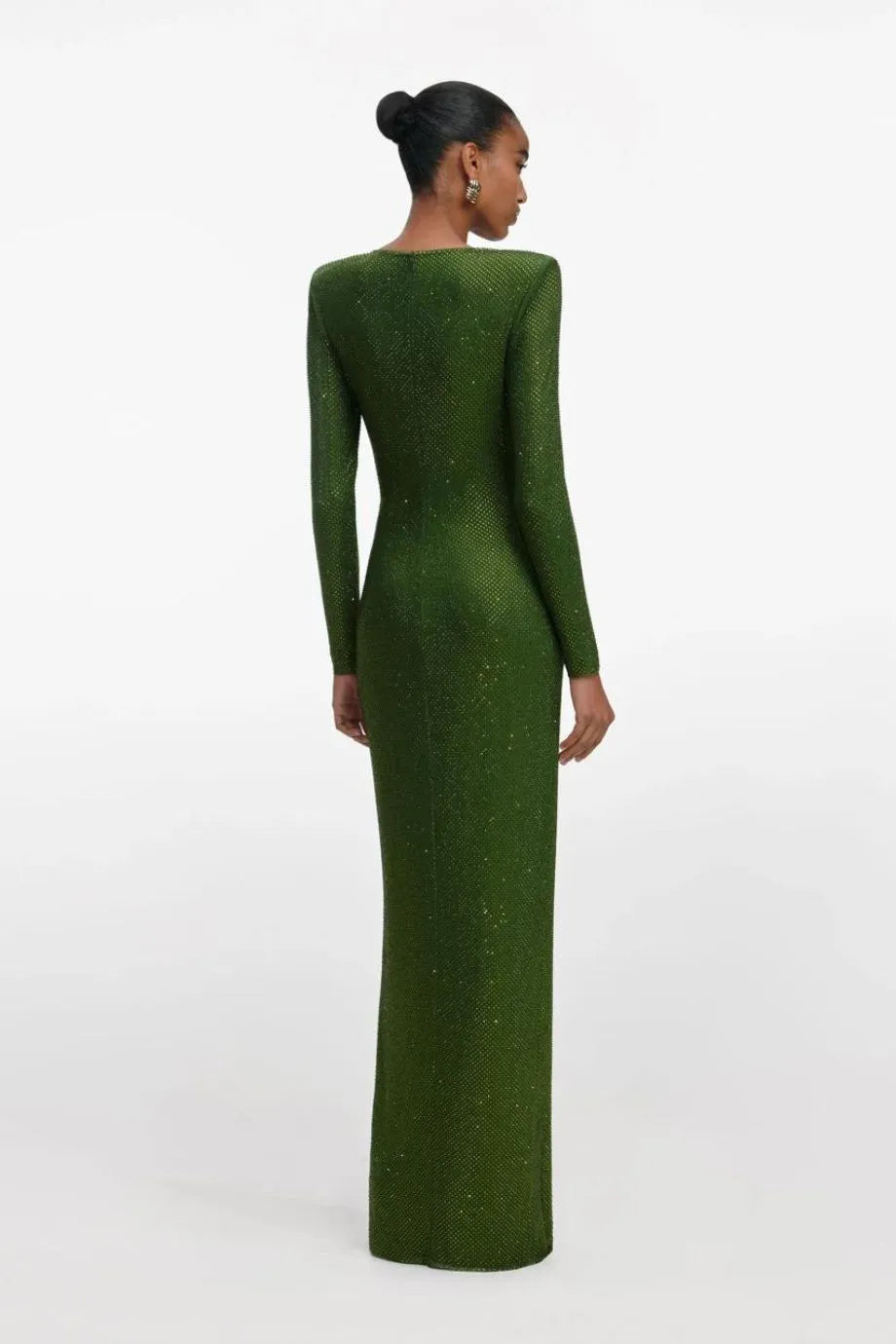 Rhinestone Embellished Waist Cut Out Evening Dress in Green