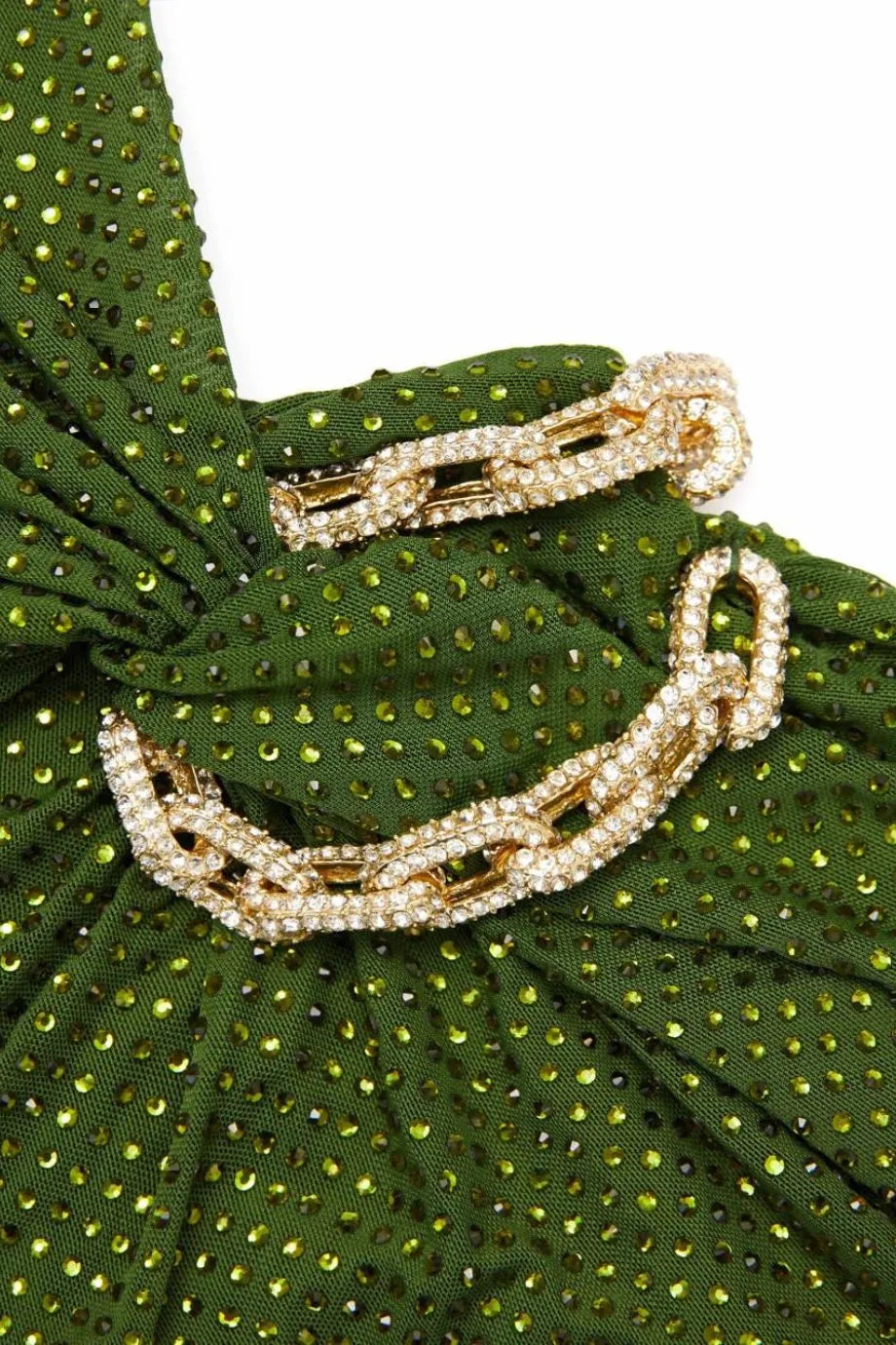 Rhinestone Embellished Waist Cut Out Evening Dress in Green