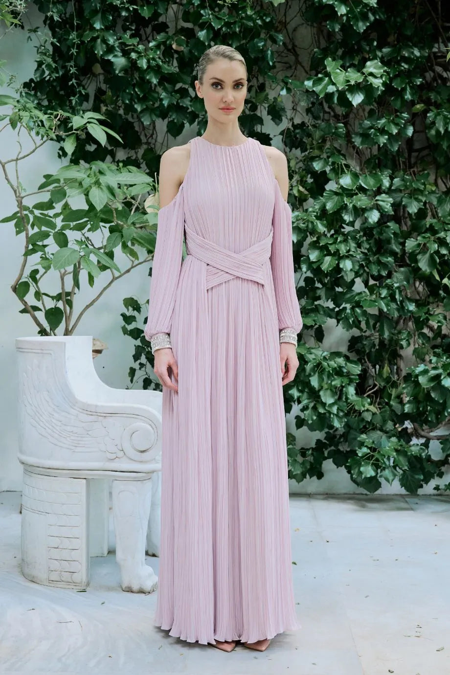 Carmina Embellished Evening Dress in Pink