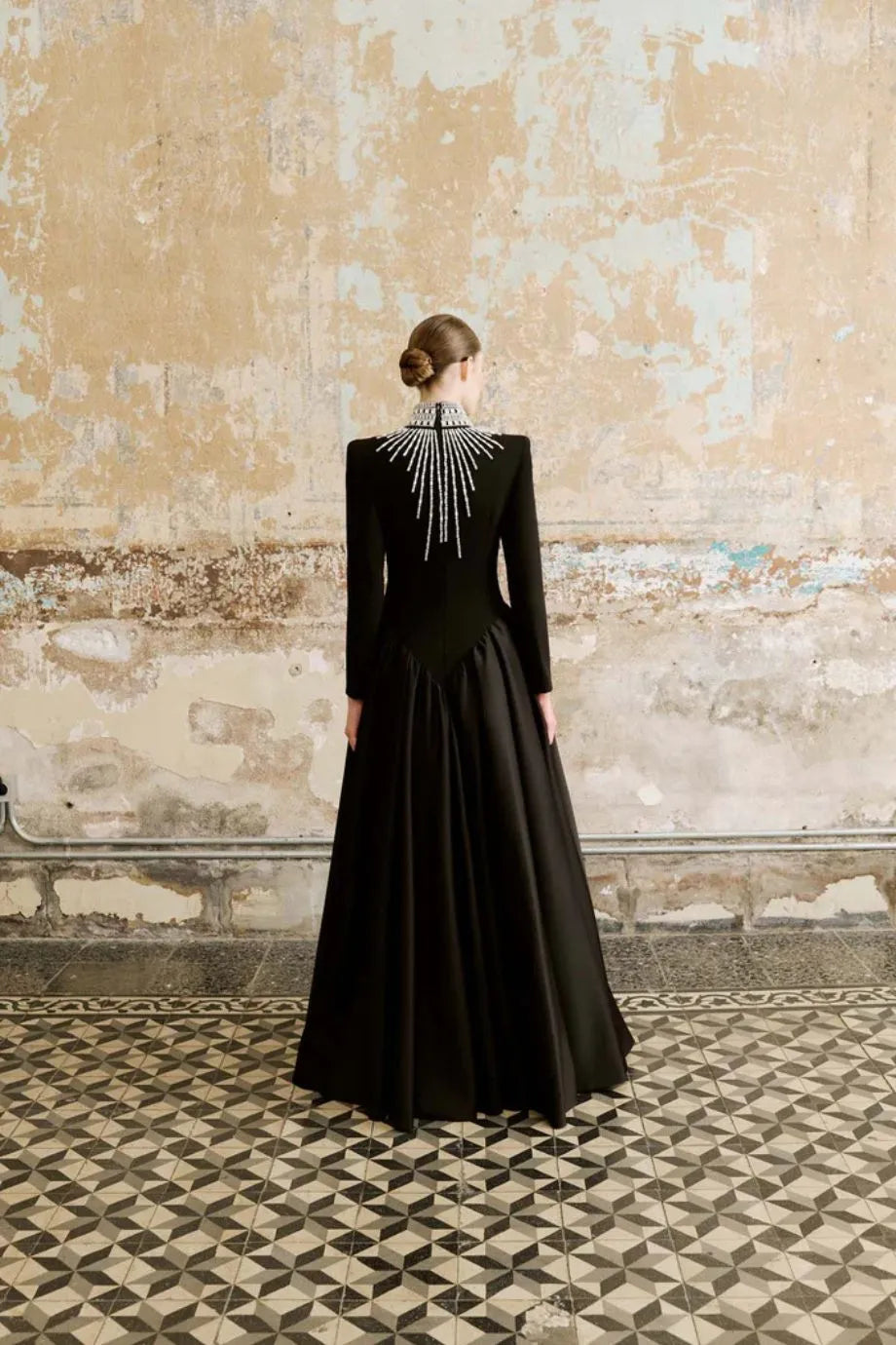 Jovita Embellished Evening Dress in Black