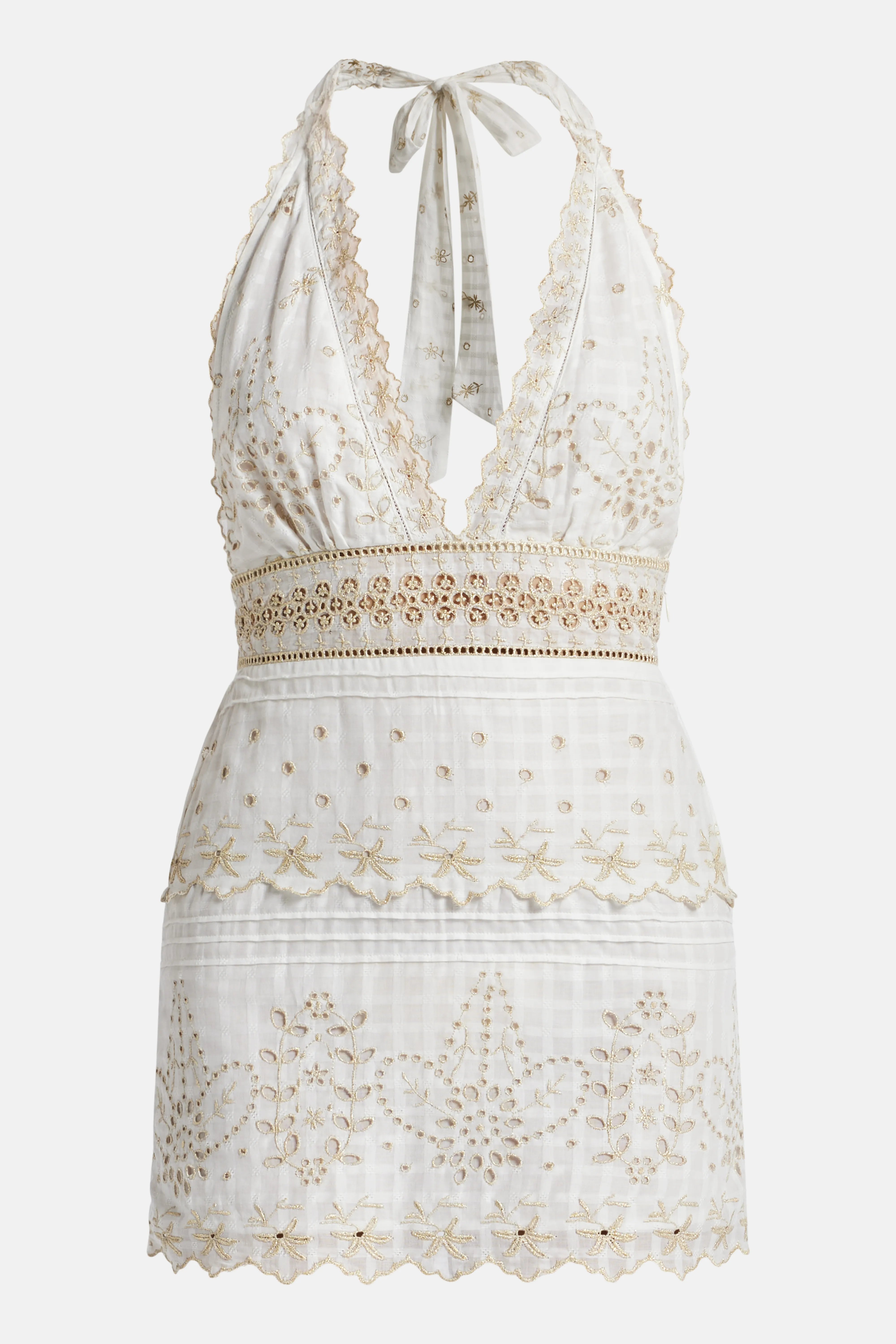 Aventine Embroidered Sleeveless Cotton Mini Dress in White