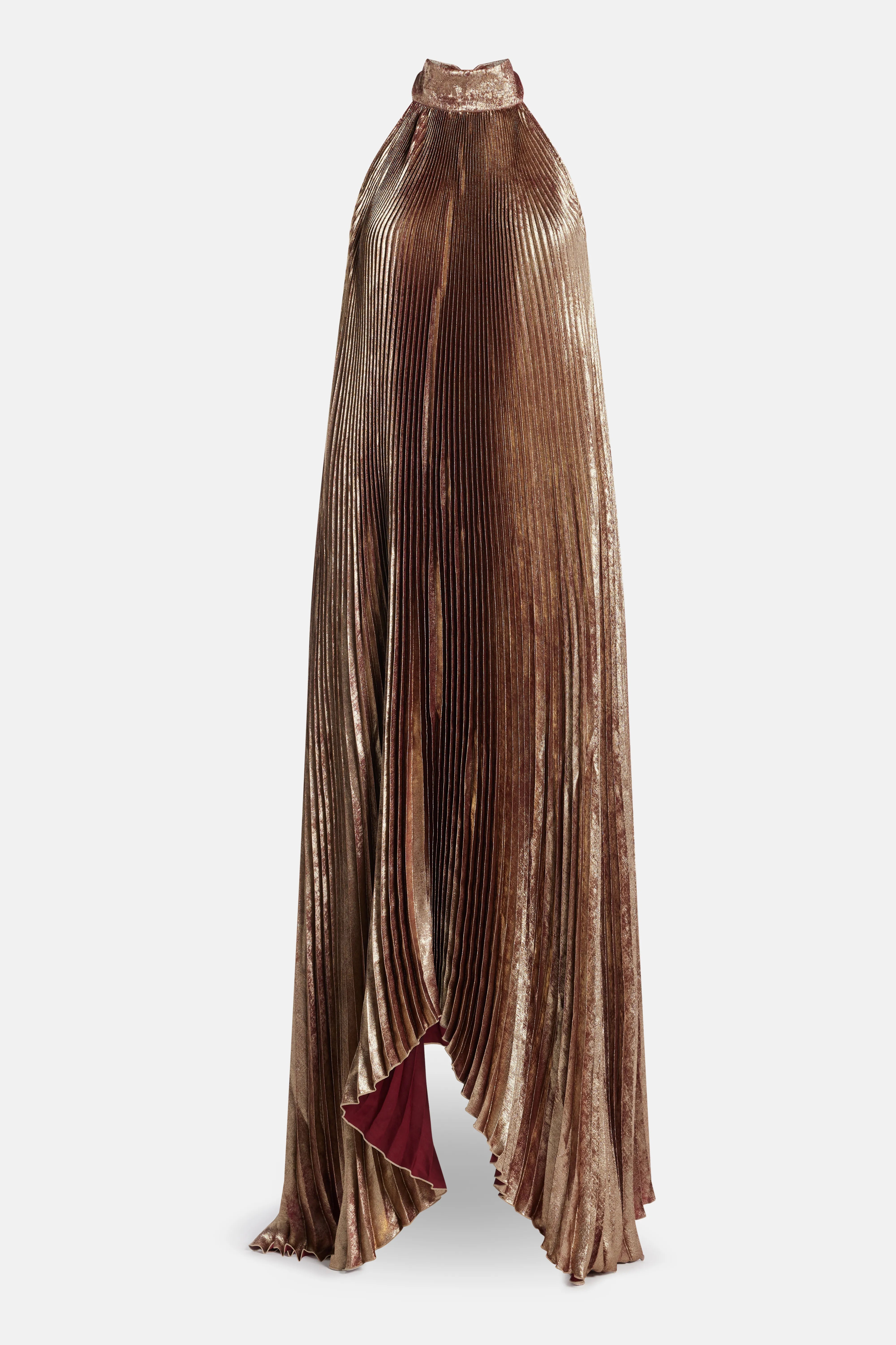 فستان سهرة أوليمبيا بدون أكمام باللون الذهبي