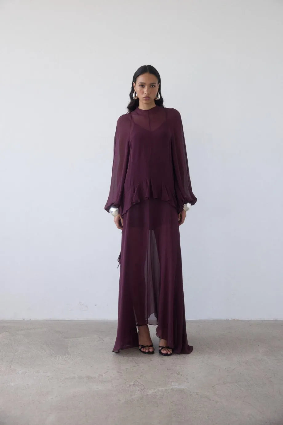 Terran High Neck Maxi Dress in Burgundy