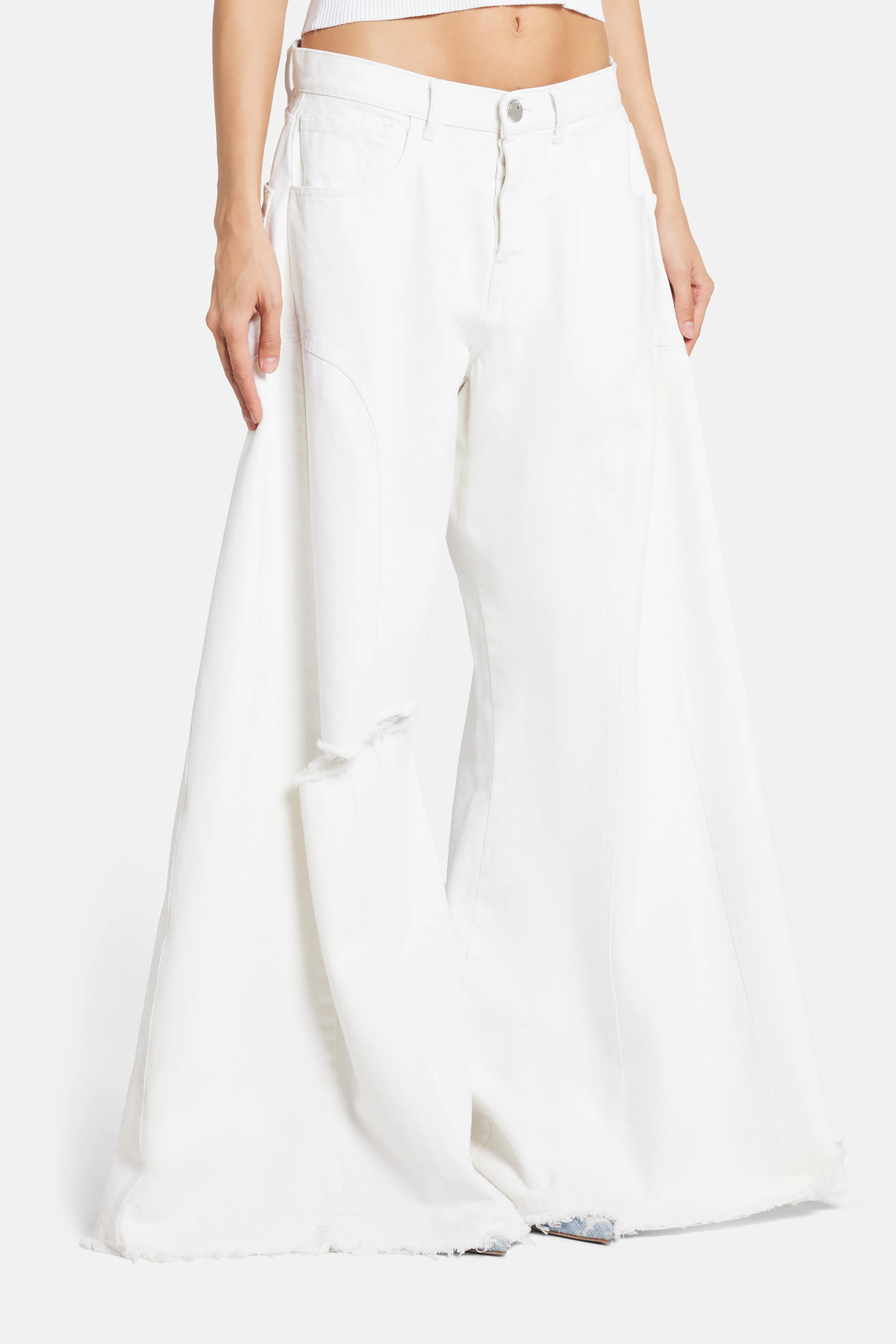 MK Signature Denim Cotton Pants in White