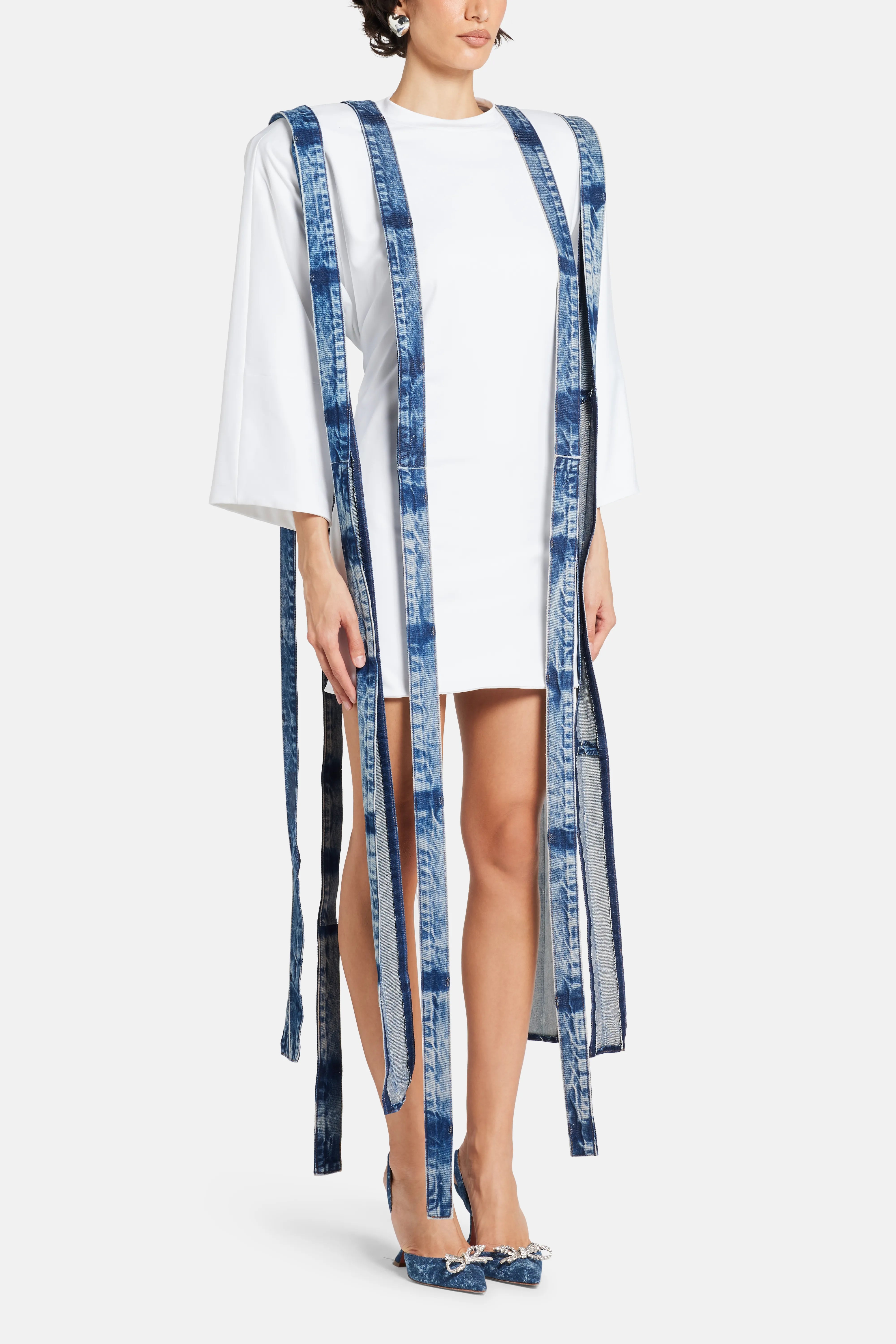 Oversized Denim Straps T-Shirt Mini Dress in White
