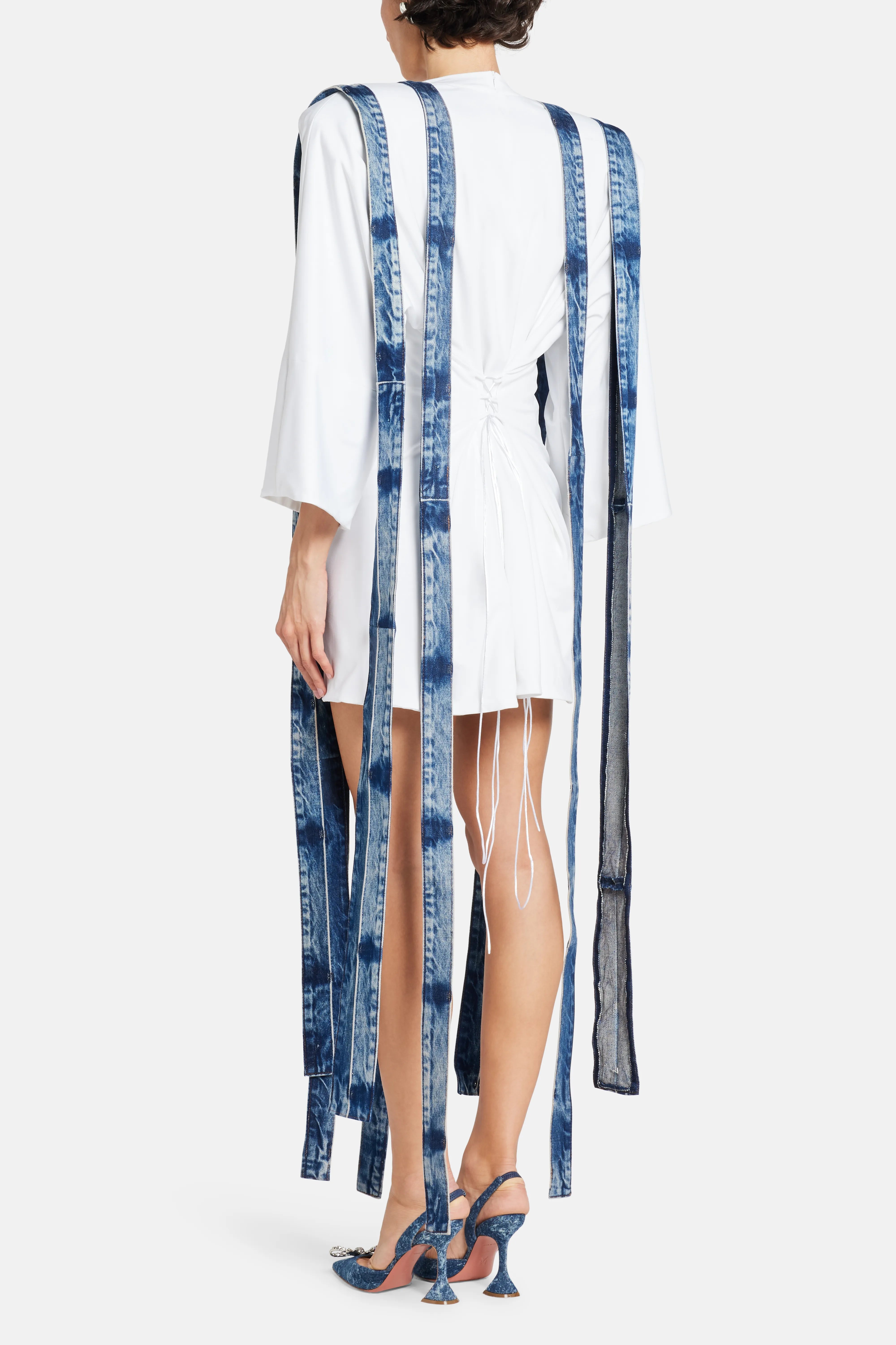 Oversized Denim Straps T-Shirt Mini Dress in White